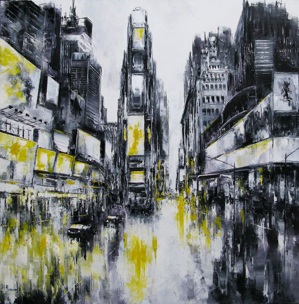 Peinture figurative grand format Time Square, NY – PHIL – 100 × 100 cm