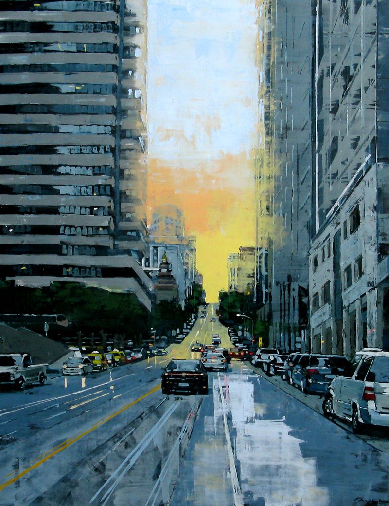 Peinture figurative grande taille CALIFORNIA STREET – ADRIEN FAVEAU – 97 × 130 cm