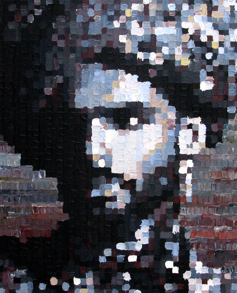 Peinture figurative grande taille bleu REAPPROPRIATION HUMAINE-TURBAN – NICOLAS JESBAC – 81 × 100 cm