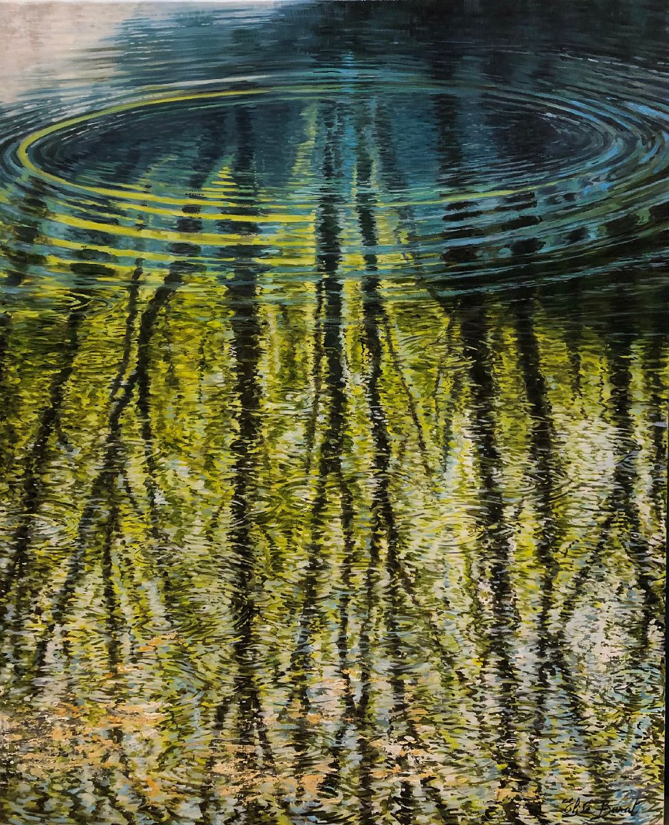 Peinture figurative grande taille Petit plongeon au Planney – ELISE BARAT – 80 × 100 cm
