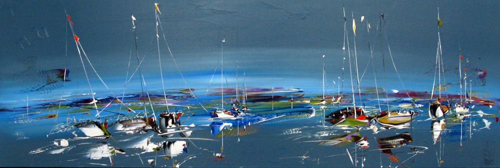 Peinture figurative grande taille MARINE ABSTRAITE 2024-40 – F. BOUTET – 150 × 50 cm