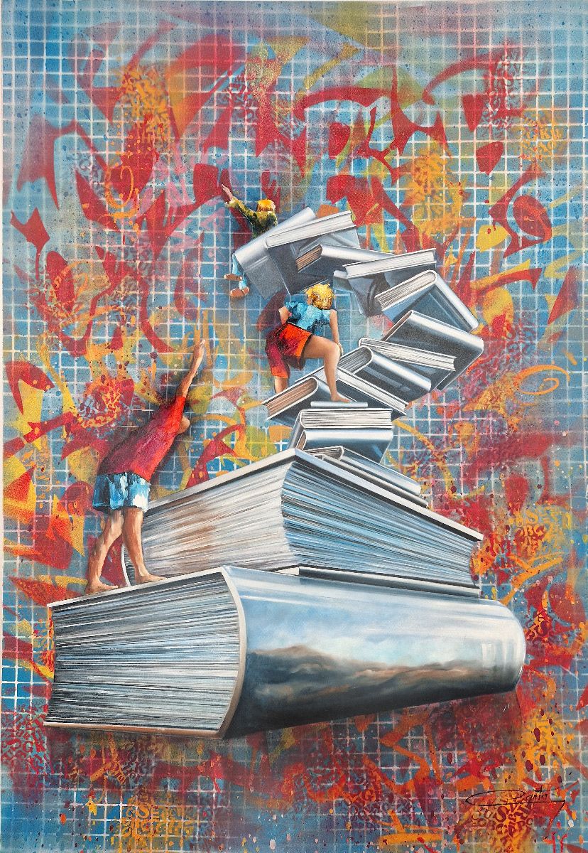 Peinture figurative grande taille L'ascension – Geneviève Canto – 130 × 89 cm