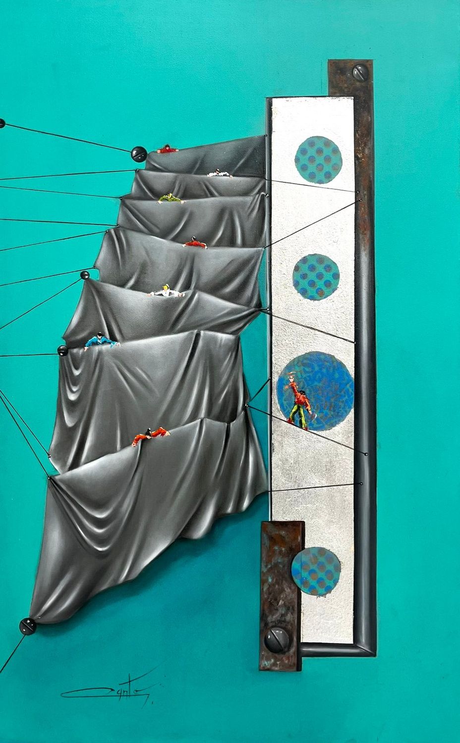 Peinture figurative grande taille La réussite – Geneviève Canto – 73 × 116 cm