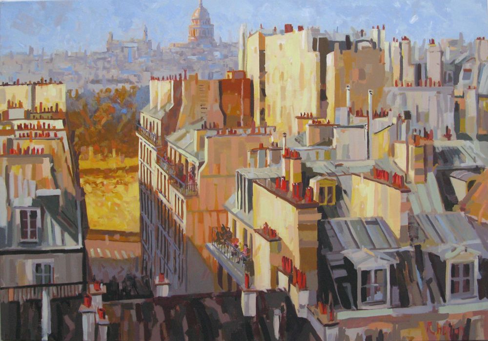 Peinture figurative grande taille Seine dorée – HEATON RUDYARD – 81 × 116 cm