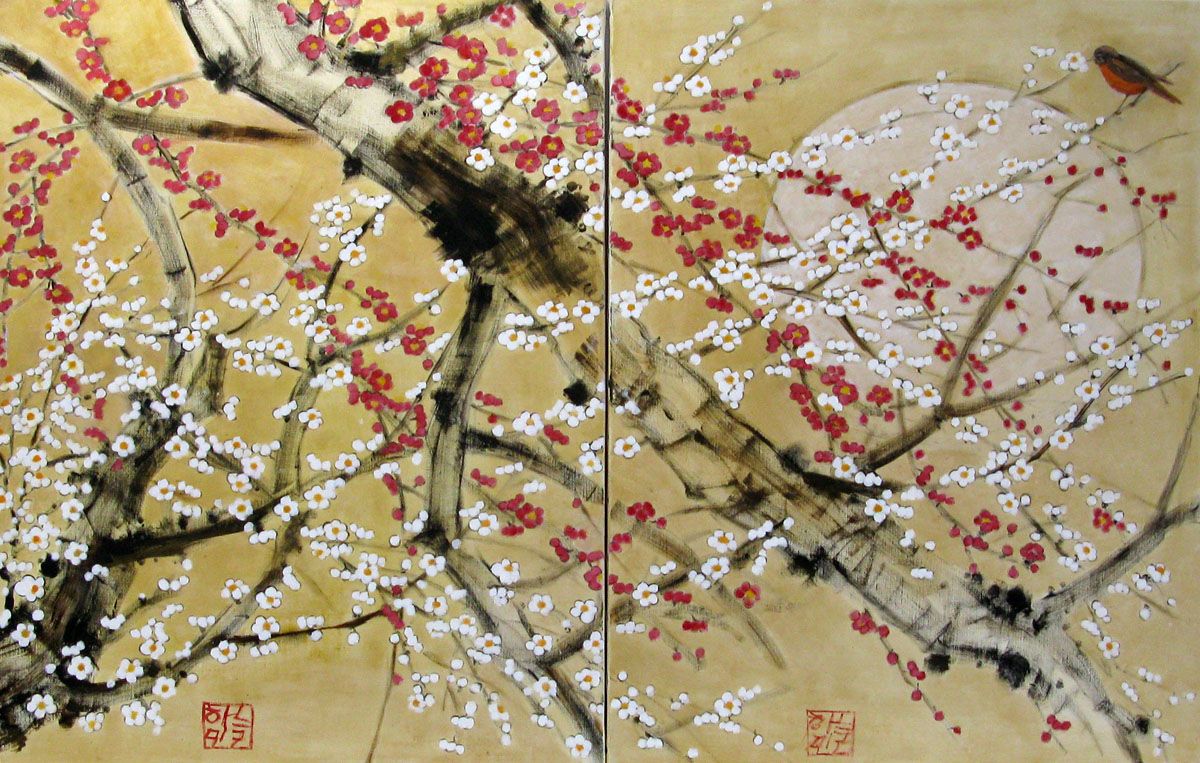 Peinture figurative grande taille Dyptique – Plénitude – JEONG MIN LEE – 146 × 92 cm