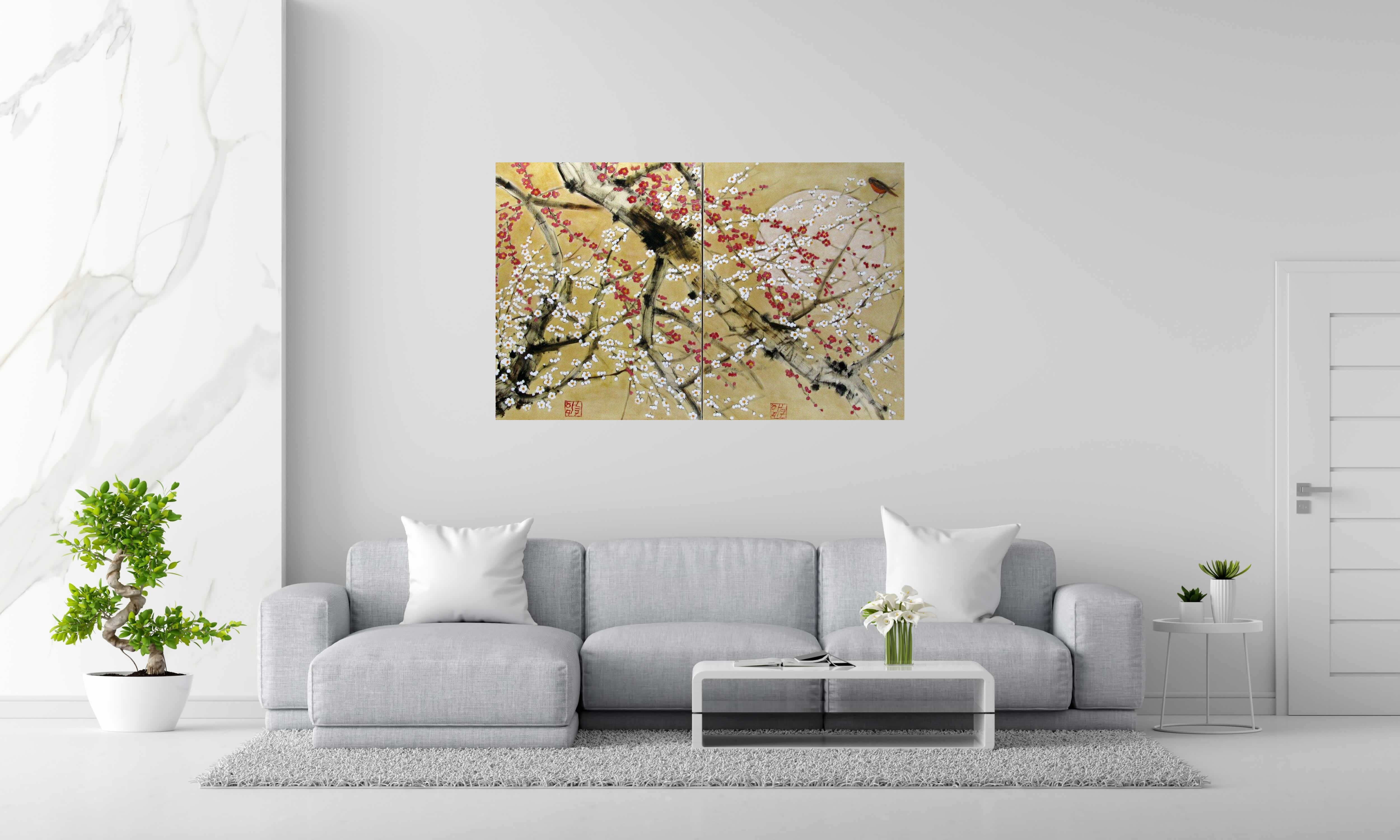 Peinture Dyptique – Plénitude de JEONG MIN LEE dans un intérieur – 146 × 92 cm
