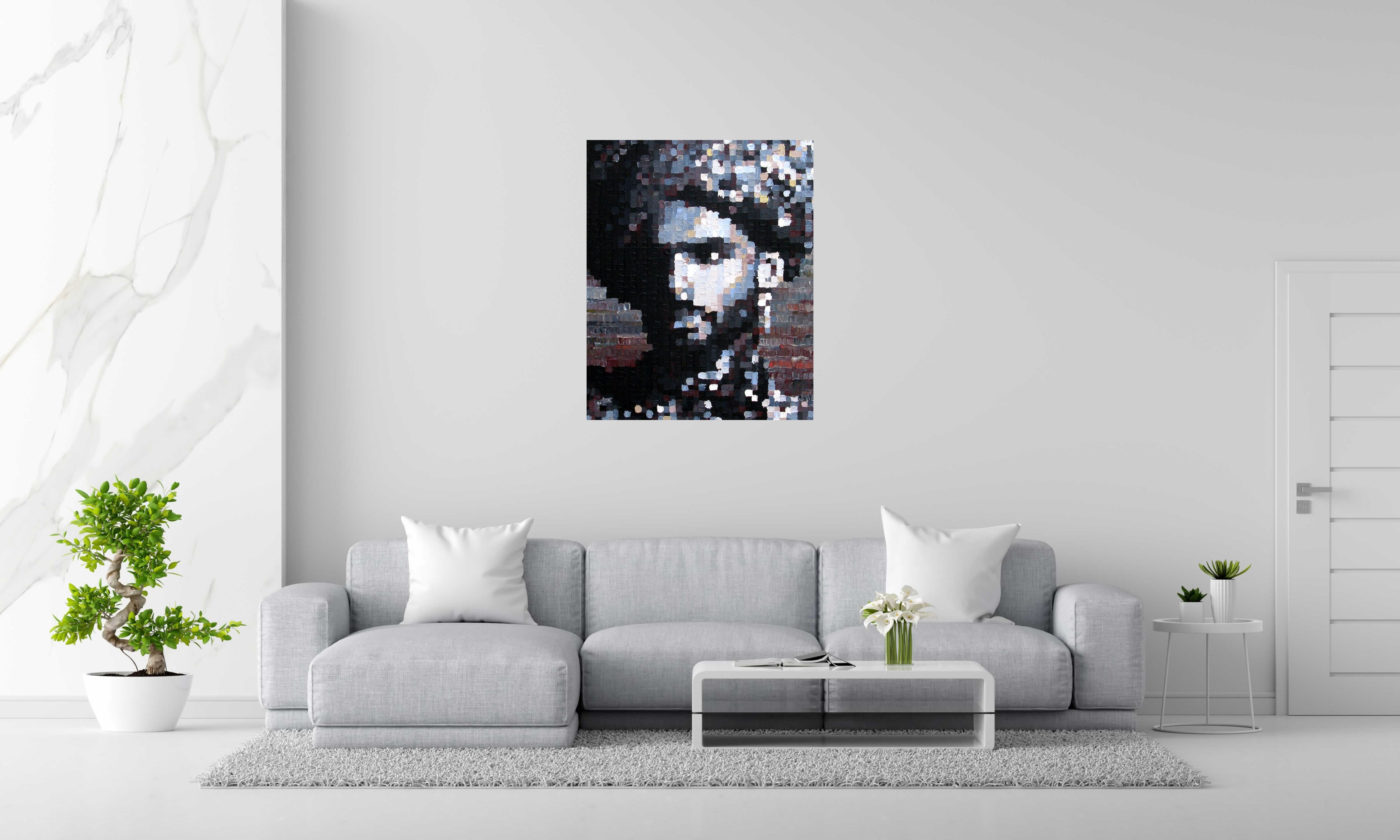 Peinture REAPPROPRIATION HUMAINE-TURBAN de NICOLAS JESBAC dans un intérieur – 81 × 100 cm