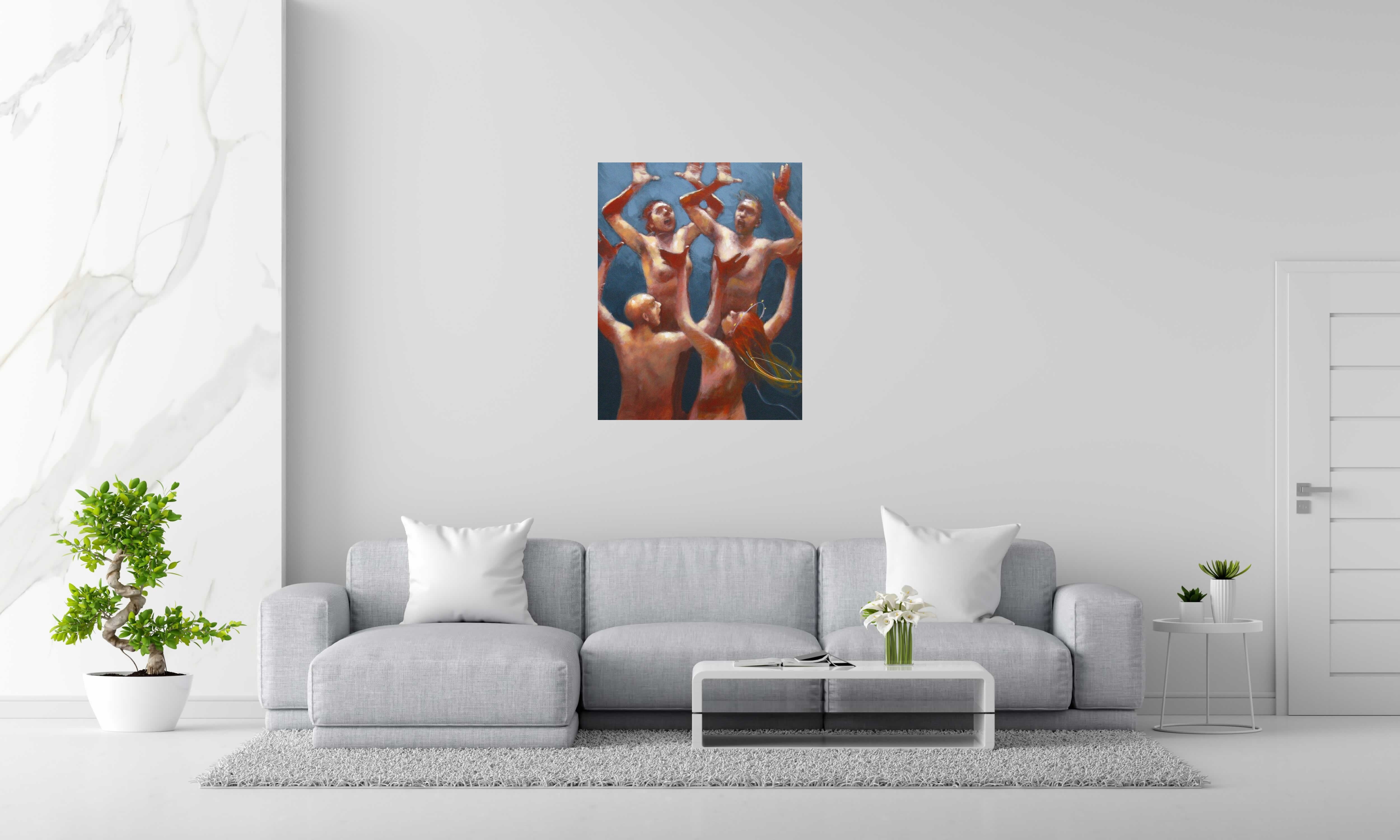 Peinture Divine grace won't fall from heaven de OLIVIER MASSEBEUF dans un intérieur – 73 × 92 cm