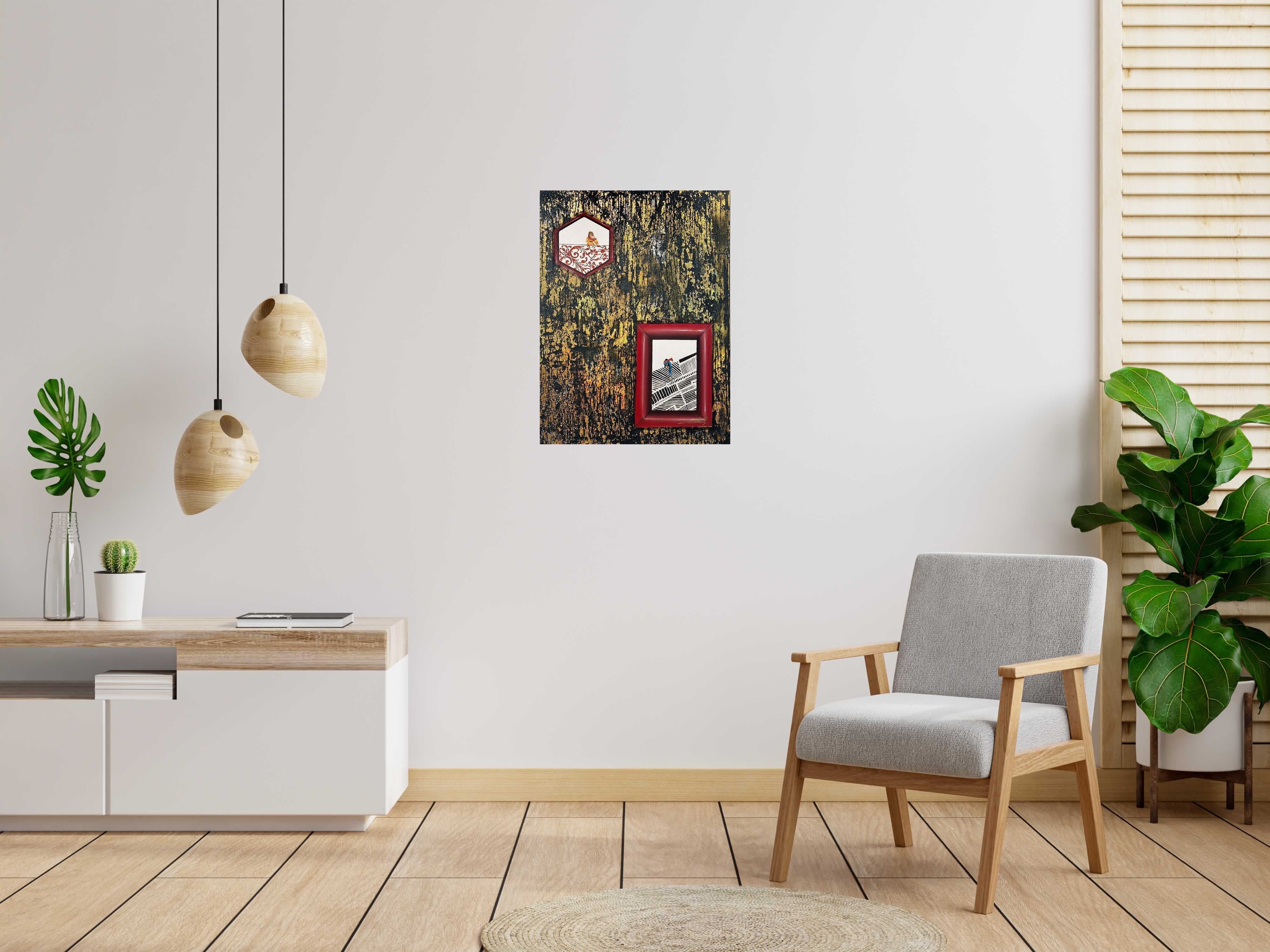 Peinture L'or de la vie de Geneviève Canto dans un intérieur – 60 × 80 cm