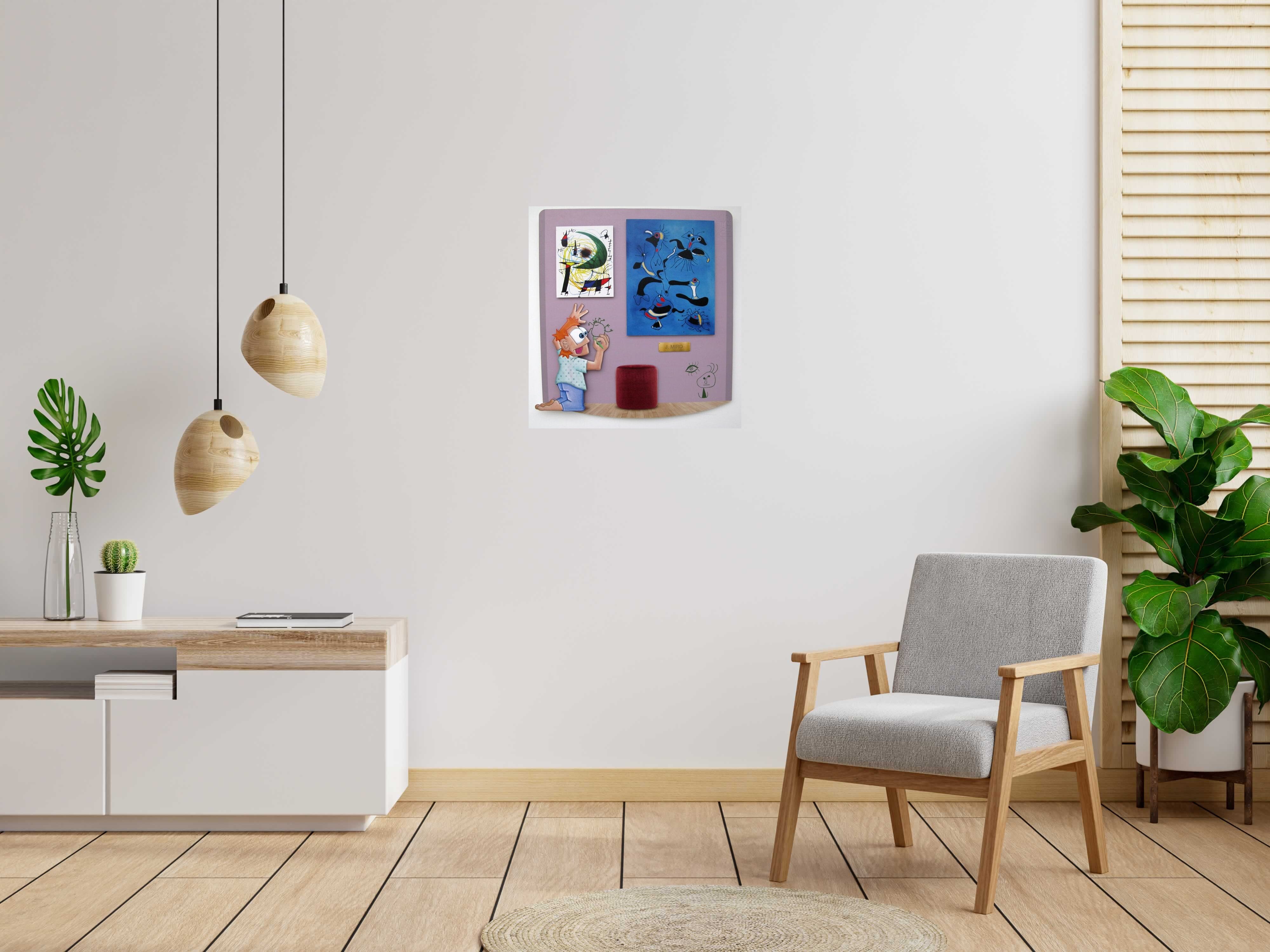 Peinture Pitre Vs Miro de L'ARTISTE PITRE dans un intérieur – 67 × 70 cm