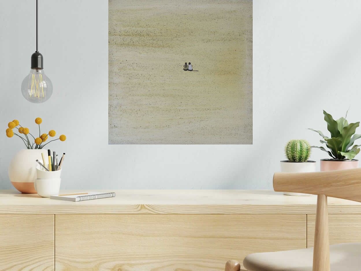 Peinture Our horizon - Barcelona 2024 de MARCOS ZRIHEN NOWOTNY dans un intérieur – 50 × 50 cm