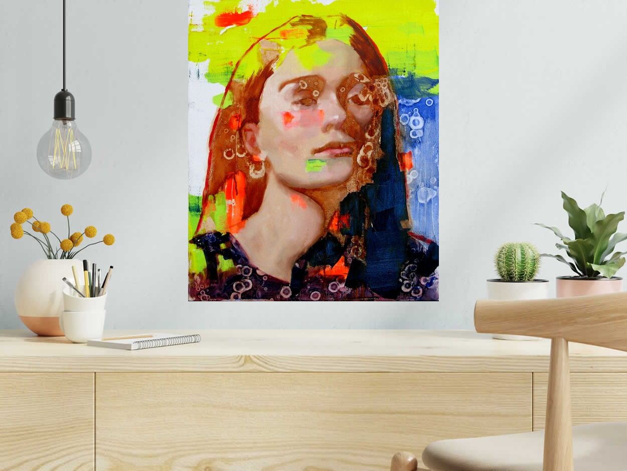 Peinture Reverie de NAWEL AUBERT dans un intérieur – 50 × 60 cm