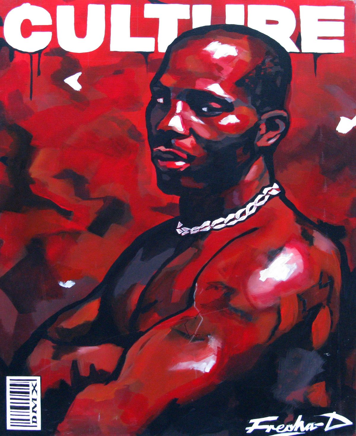 Peinture figurative moyen format noir et rouge DMX – FRESHA D – 60 × 80 cm