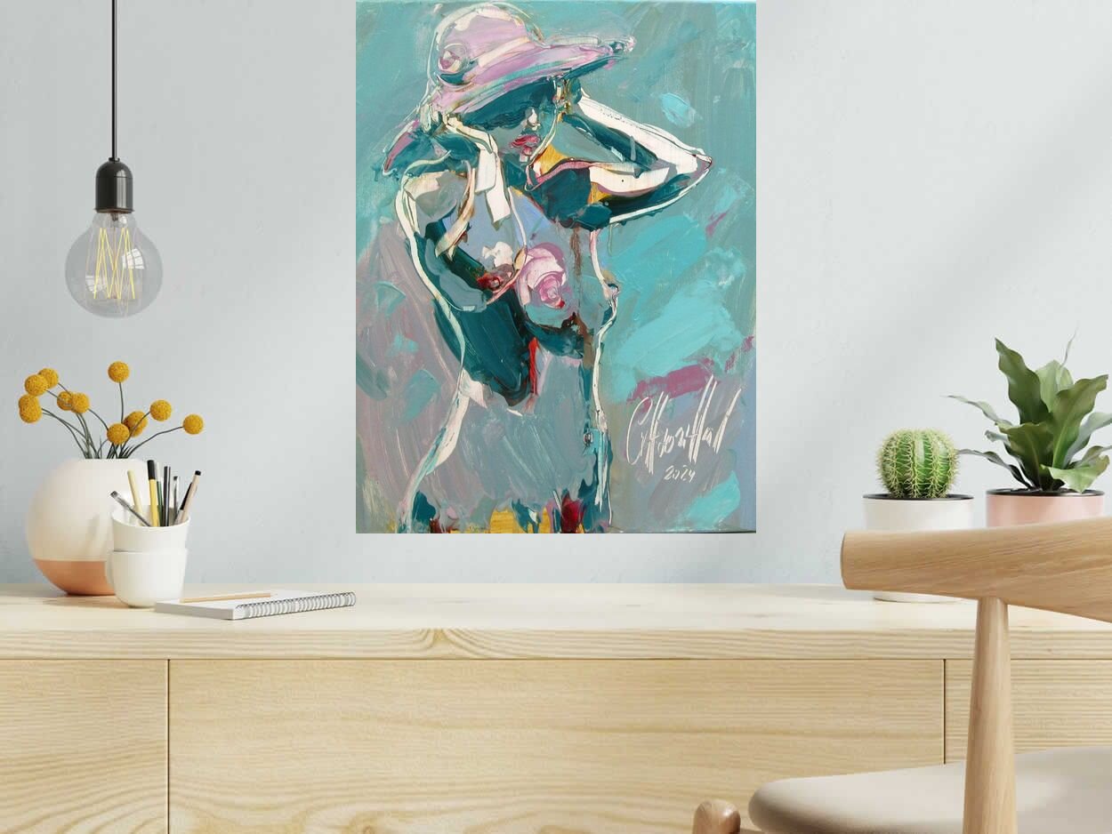 Peinture Un petit chapeau de OLENA SINIUHINA dans un intérieur – 45 × 60 cm