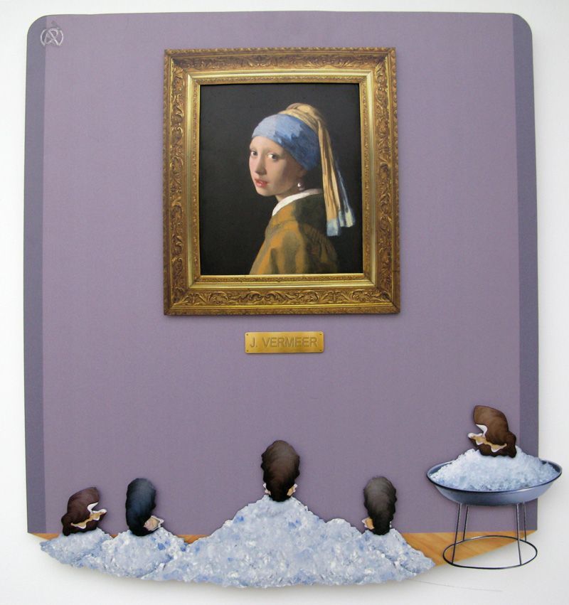 Peinture figurative moyen format violet Pitre Vs Vermeer – L'ARTISTE PITRE – 66 × 70 cm