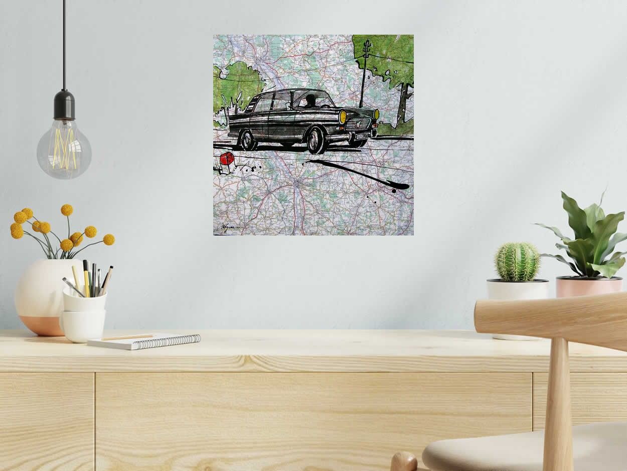 Peinture PEUGEOT 404 de CYRIL REGUERRE dans un intérieur – 40 × 40 cm