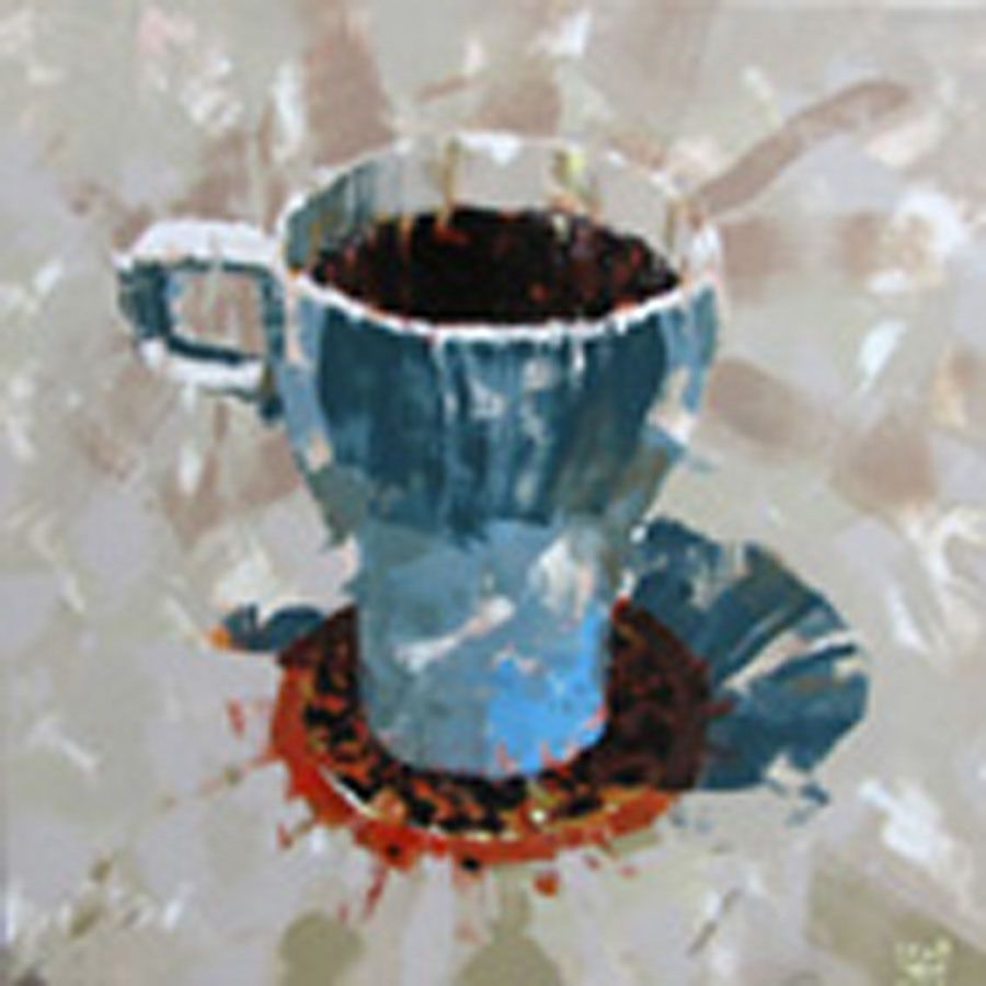 Peinture figurative petit format COFFEE TIME – HEATON RUDYARD – 40 × 40 cm