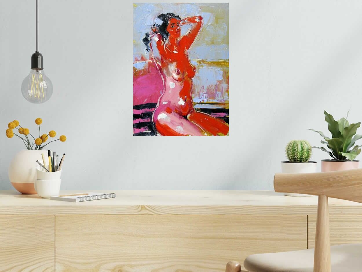 Peinture Ilona de OLENA SINIUHINA dans un intérieur – 33 × 46 cm