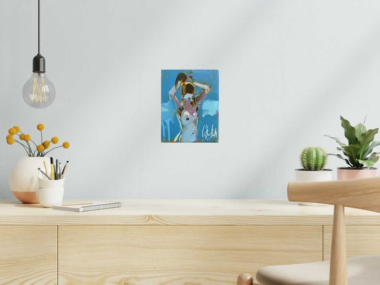 Peinture Leona 3 de OLENA SINIUHINA dans un intérieur – 19 × 24 cm