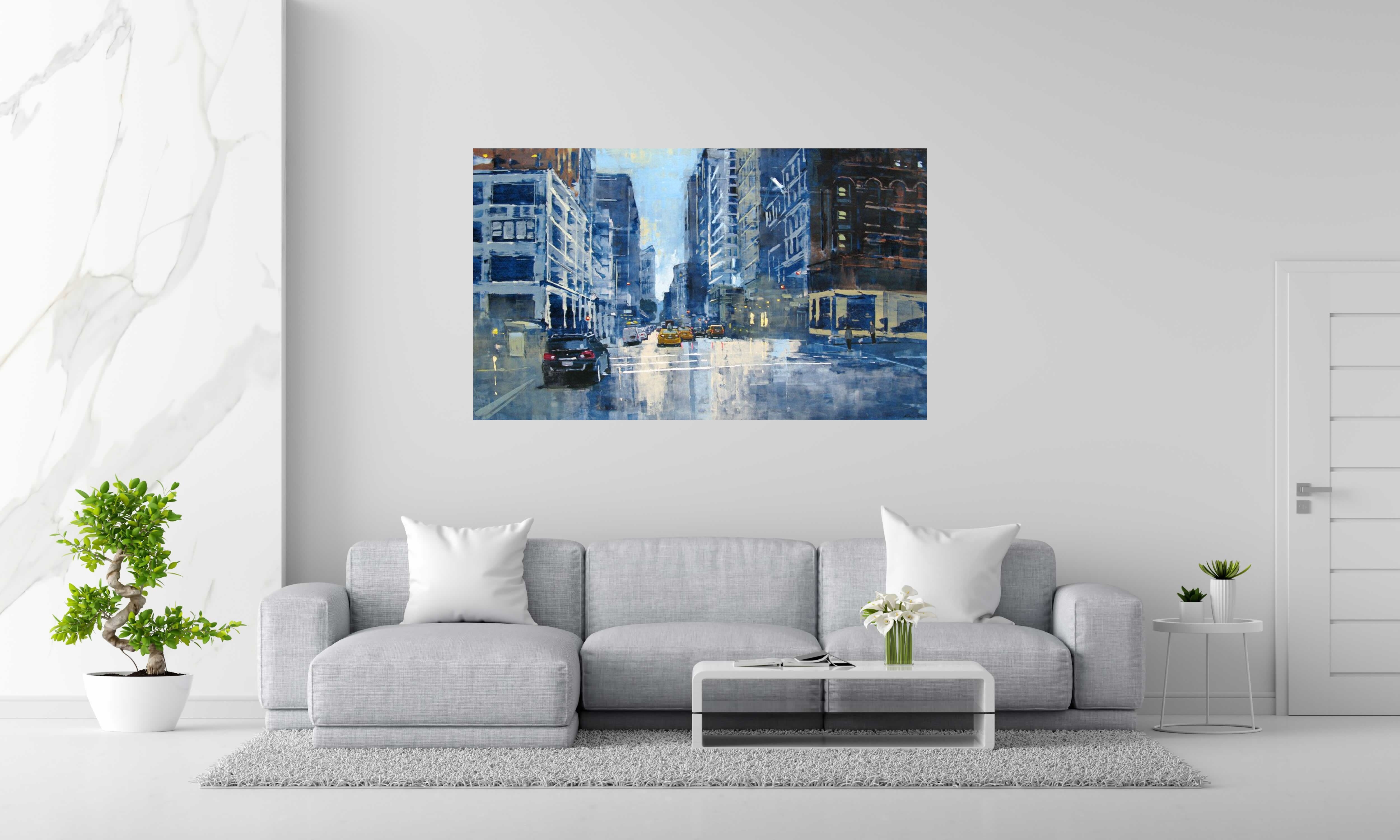 Peinture SUNNY 5TH AVENUE de ADRIEN FAVEAU dans un intérieur – 97 × 162 cm