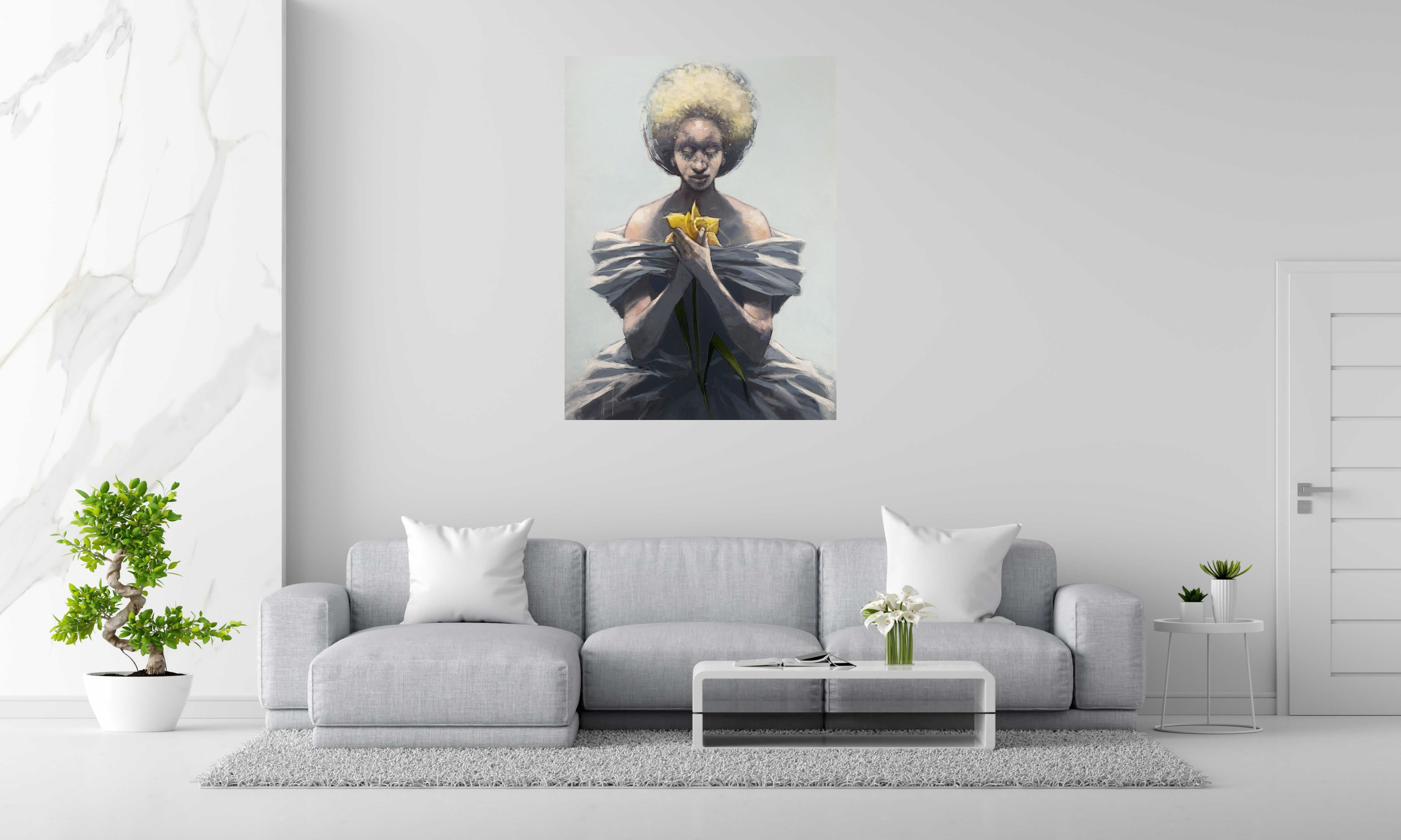 Peinture Daffodil de OLIVIER MASSEBEUF dans un intérieur – 97 × 130 cm