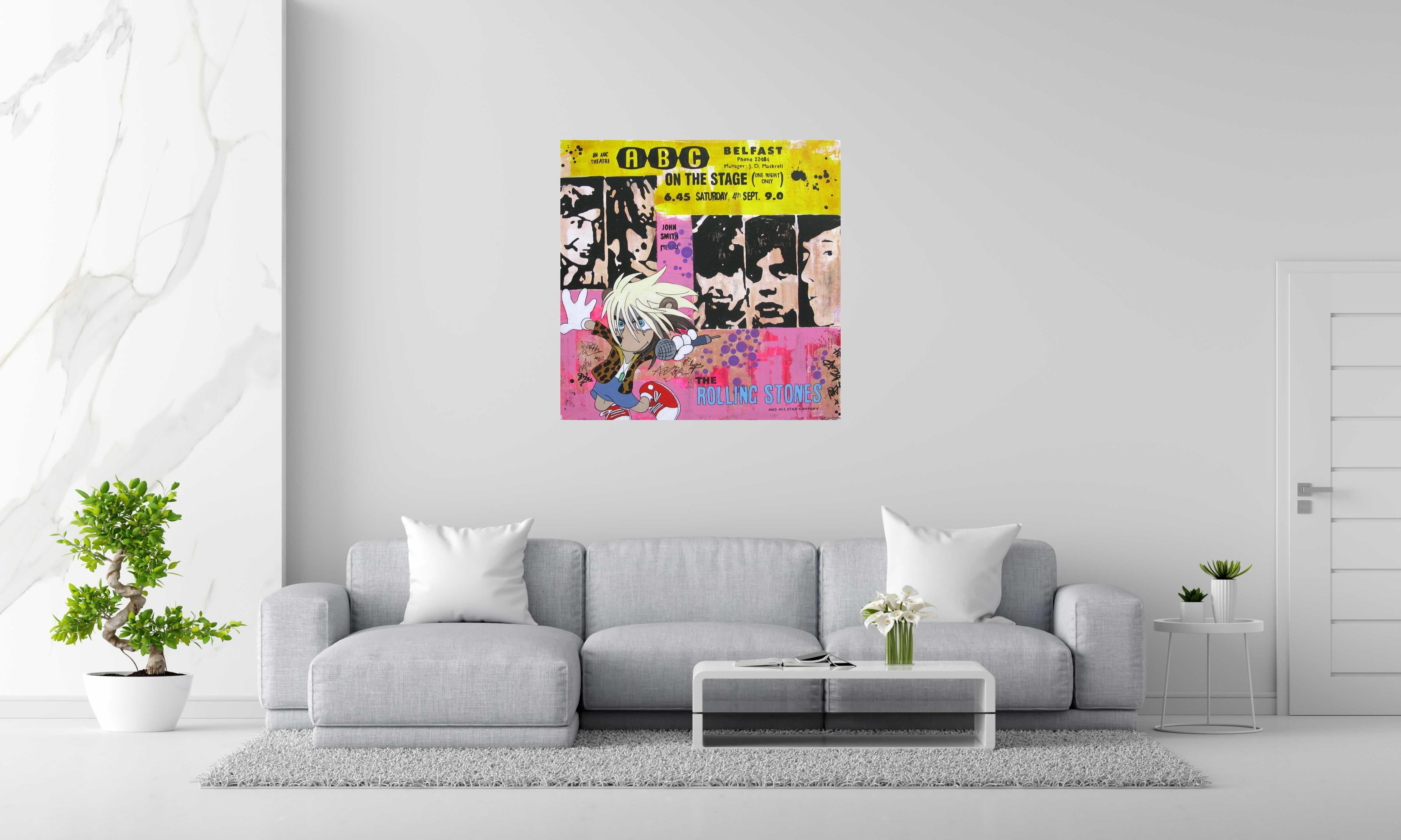 Peinture THE ROLLING STONES de PATRICIA GADISSEUR dans un intérieur – 100 × 100 cm