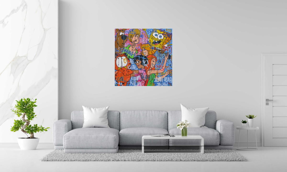 Peinture TRUST IN YOU de RICO SAB dans un intérieur – 100 × 100 cm
