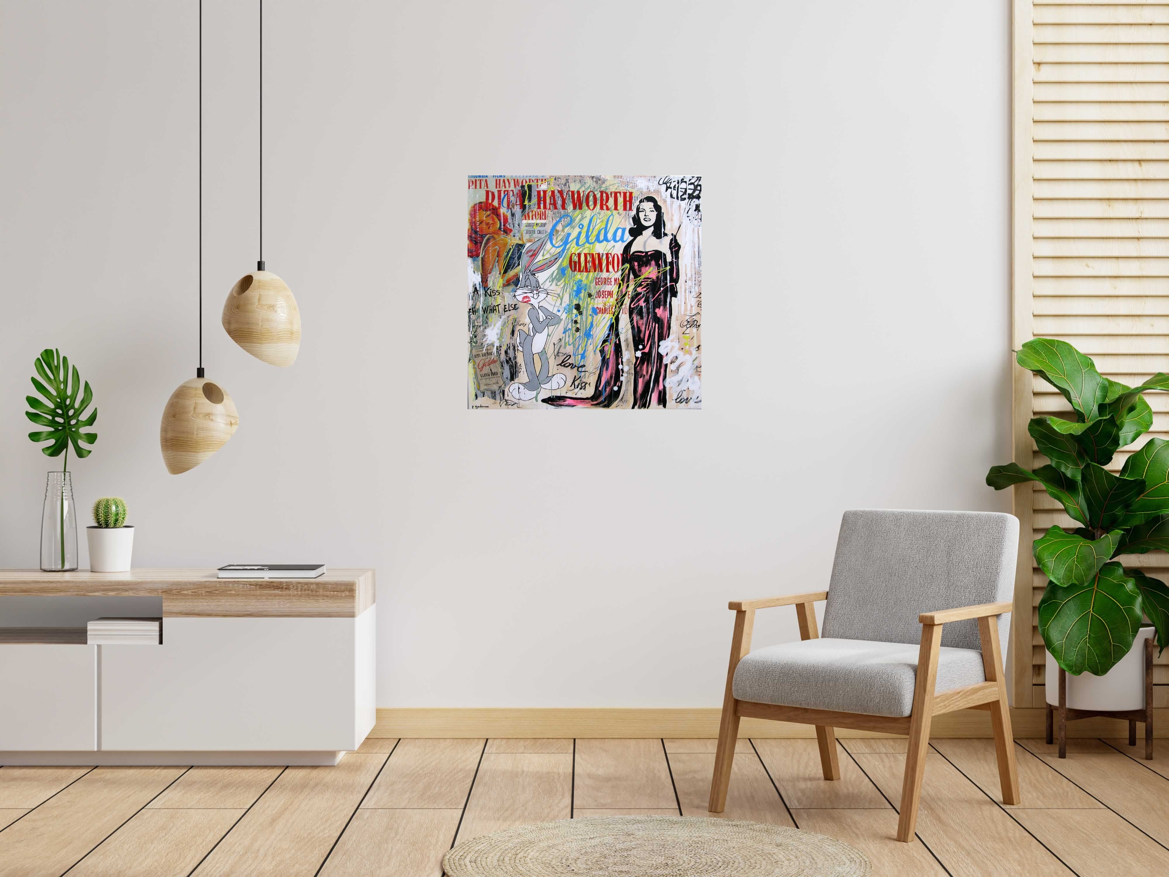 Peinture Gilda de PATRICIA GADISSEUR dans un intérieur – 80 × 80 cm
