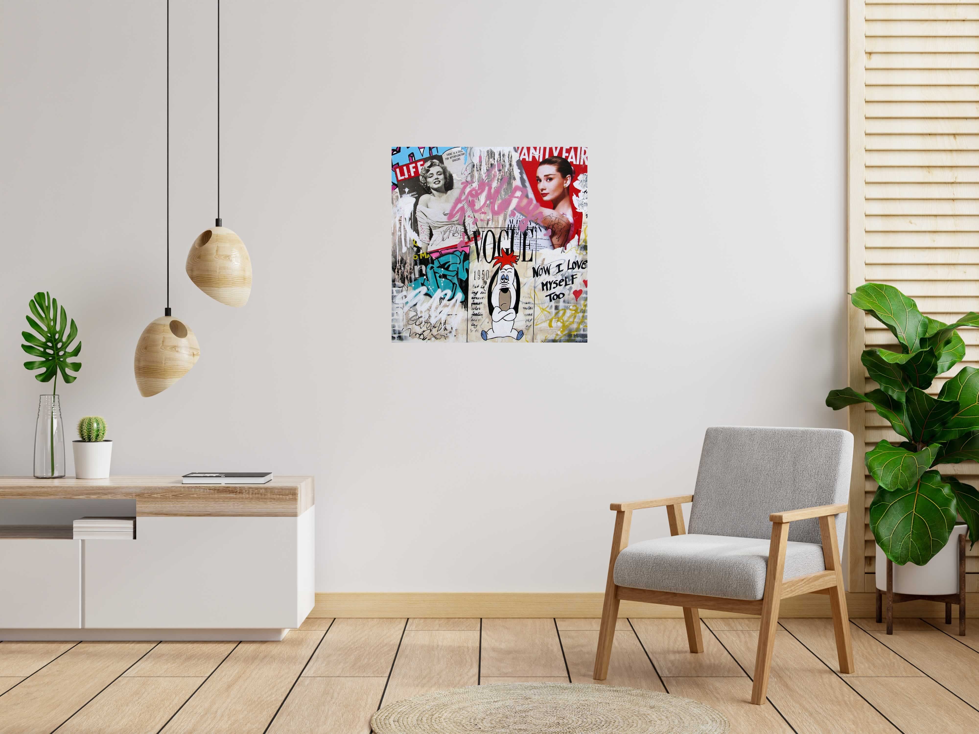 Peinture Vanity Fair de PATRICIA GADISSEUR dans un intérieur – 80 × 80 cm