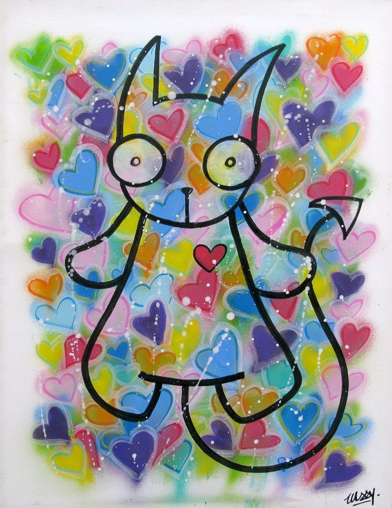 Peinture graffiti moyen format lussy cat eyes – LUSSY – 60 × 80 cm
