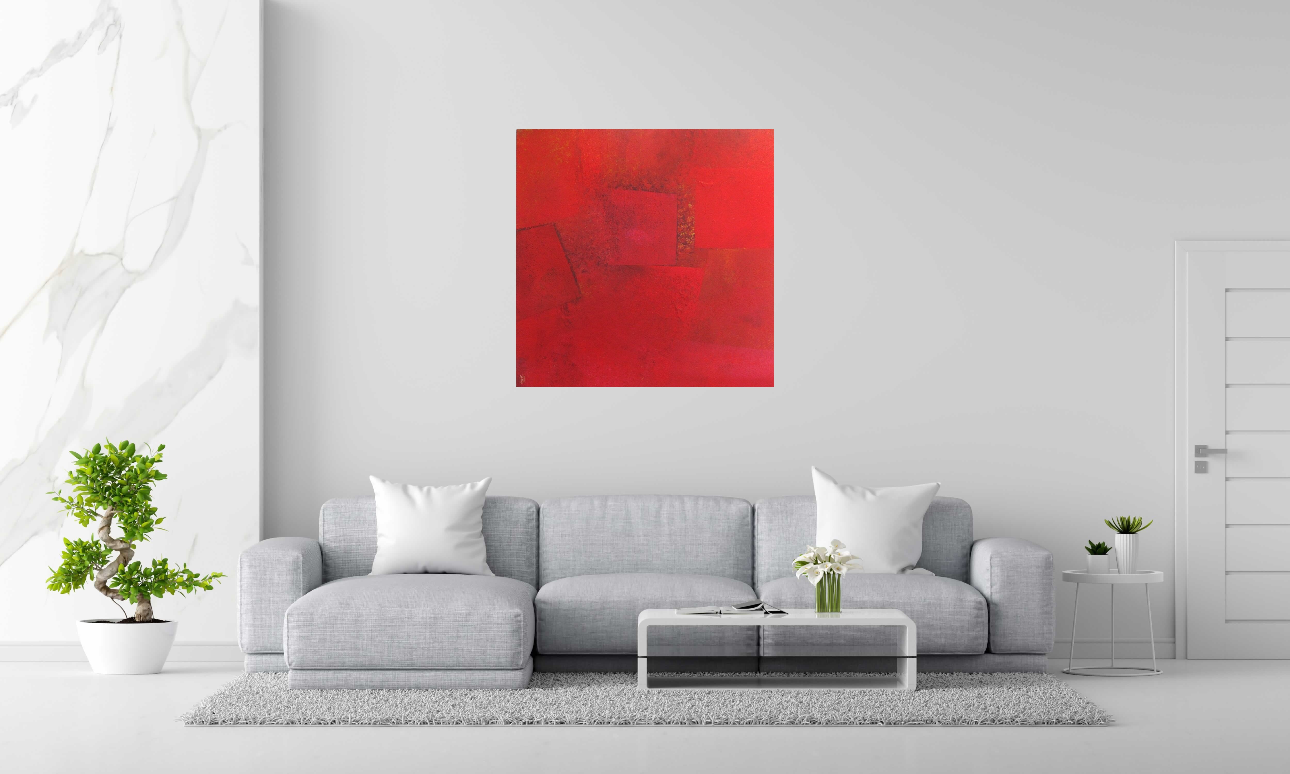 Peinture MAGMA 1 de N MAFFRE dans un intérieur – 100 × 100 cm