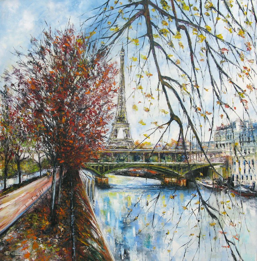 Peinture grande taille Vue pont Bir Hakeim – PHIL – 100 × 100 cm