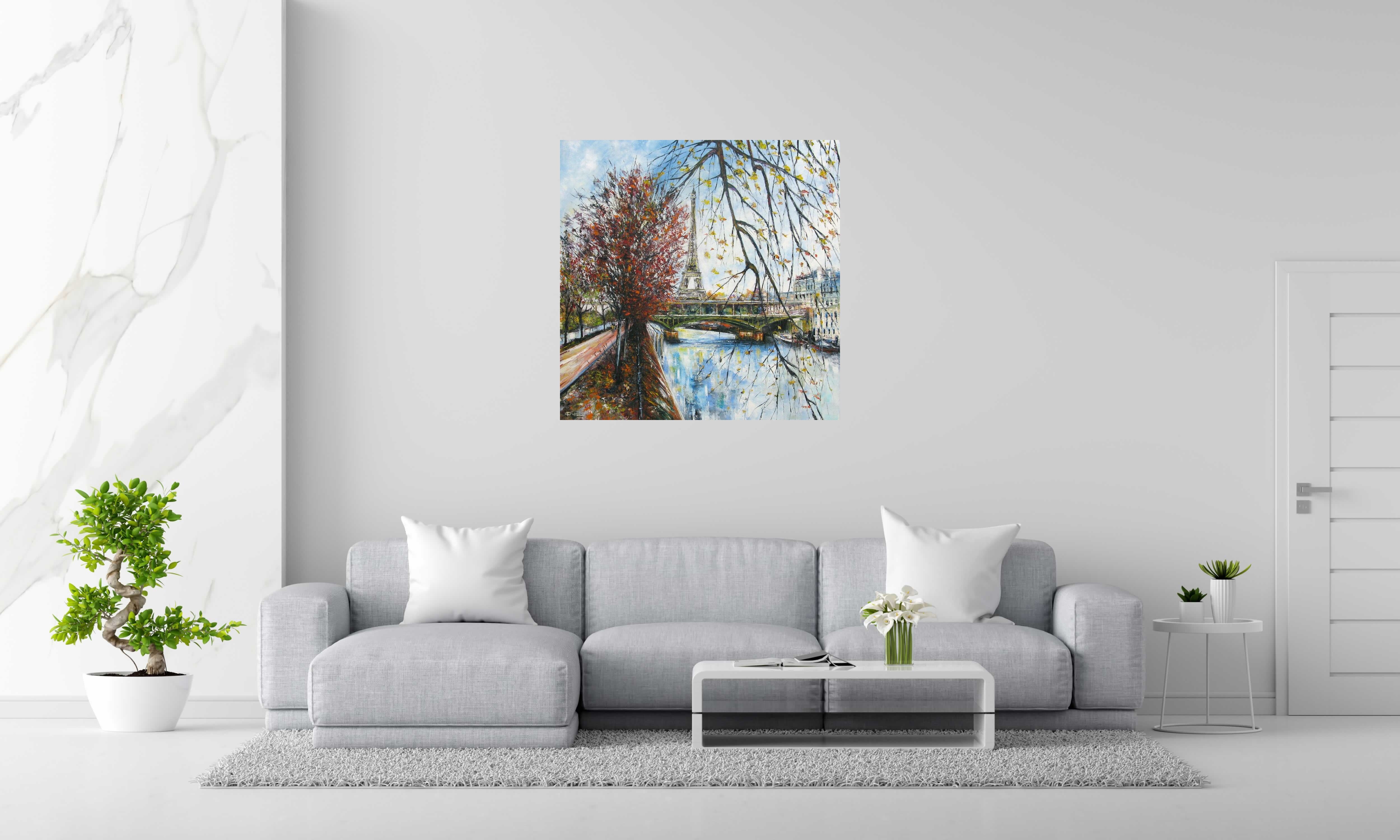 Peinture Vue pont Bir Hakeim de PHIL dans un intérieur – 100 × 100 cm