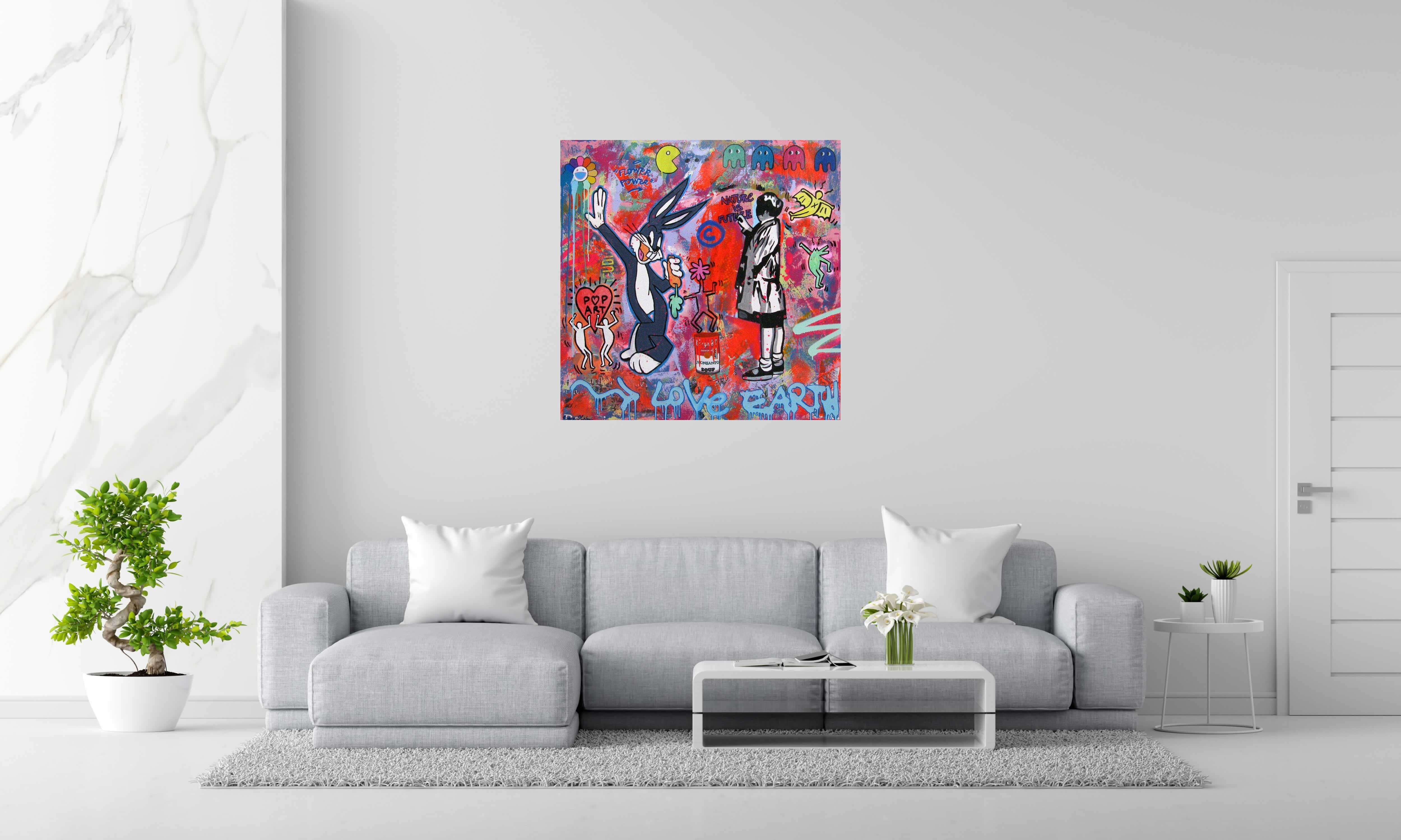 Peinture Nature is Future de SARA CHELOU dans un intérieur – 100 × 100 cm