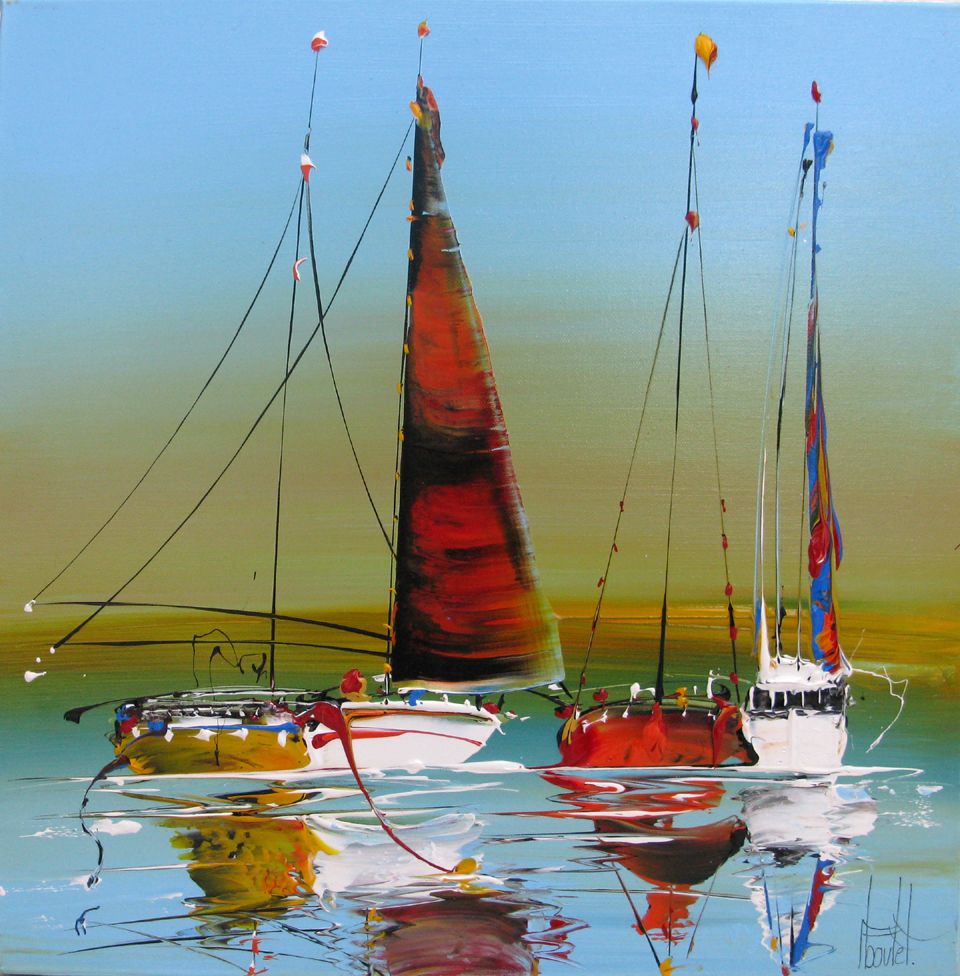 Peinture moyen format bleu MARINE ABSTRAIT 111 – F. BOUTET – 50 × 50 cm