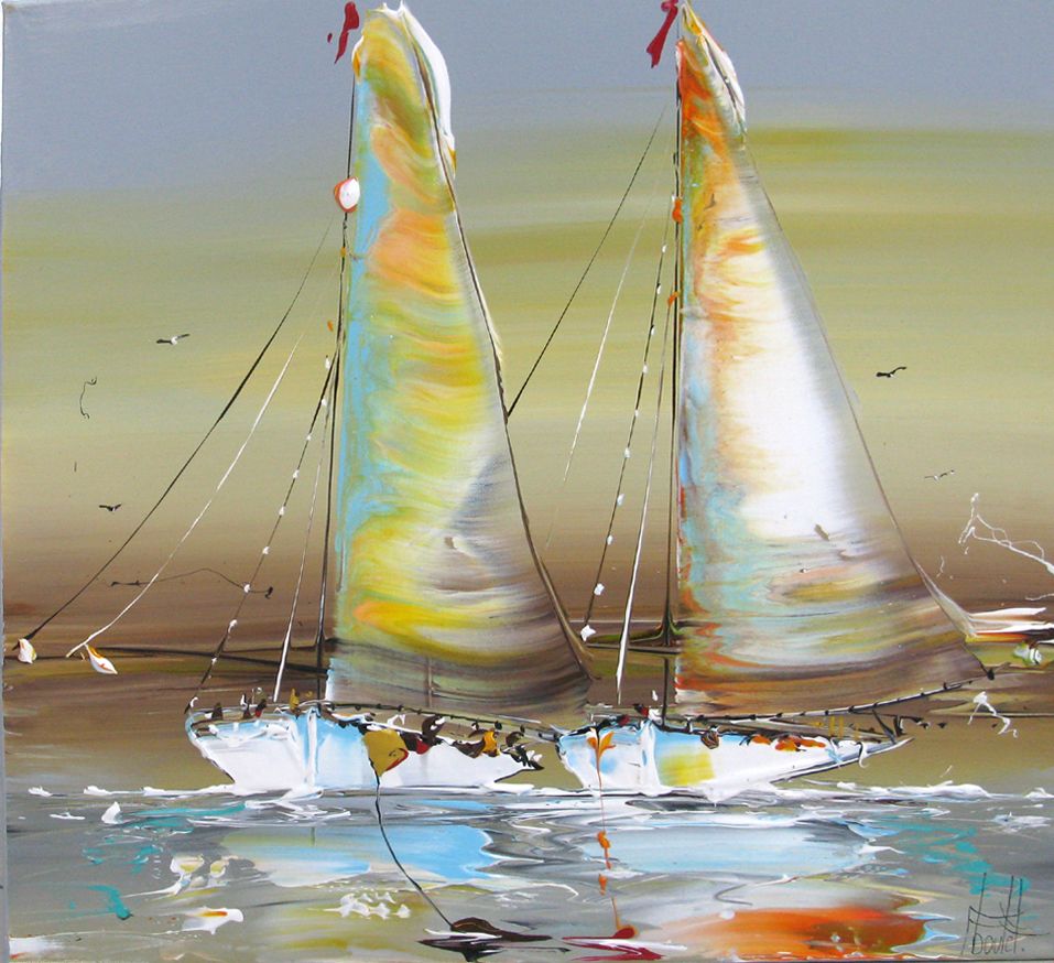 Peinture moyen format gris MARINE ABSTRAIT 112 – F. BOUTET – 50 × 50 cm