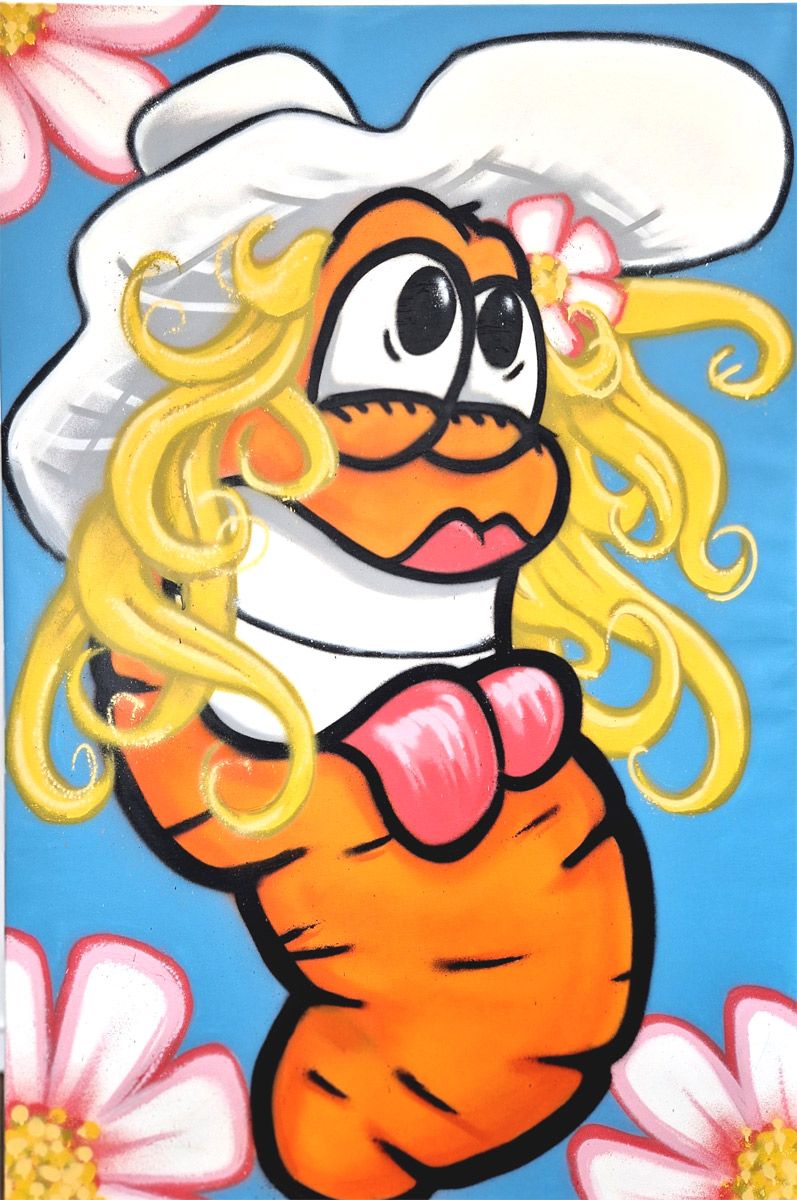 Peinture street art format xxl bleu et orange Carotte Printanière – Carotte – 100 × 150 cm