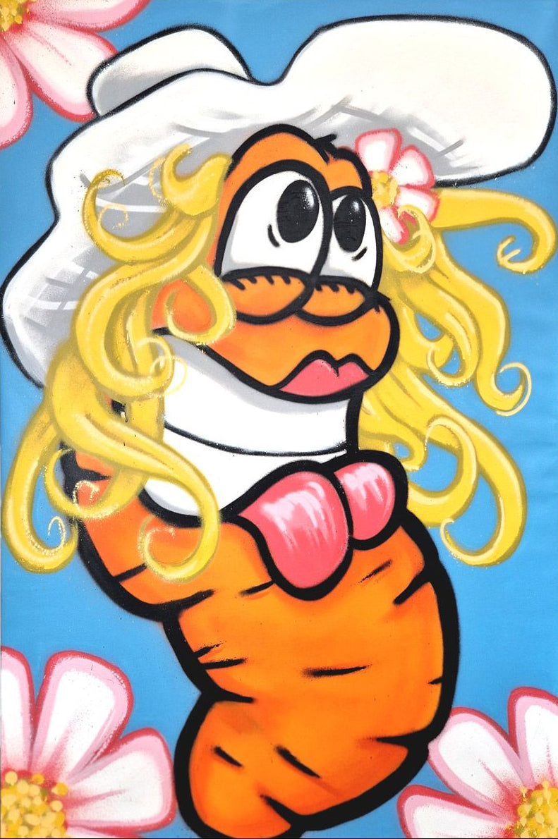 Peinture street art format xxl bleu et orange Carotte Printanière – Carotte – 100 × 150 cm