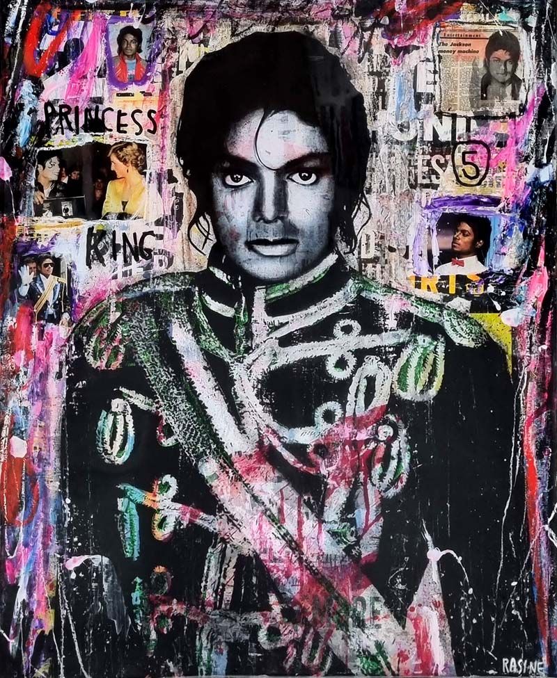 Peinture street art format xxl noir et rouge Michael – THIERRY RASINE – 81 × 100 cm