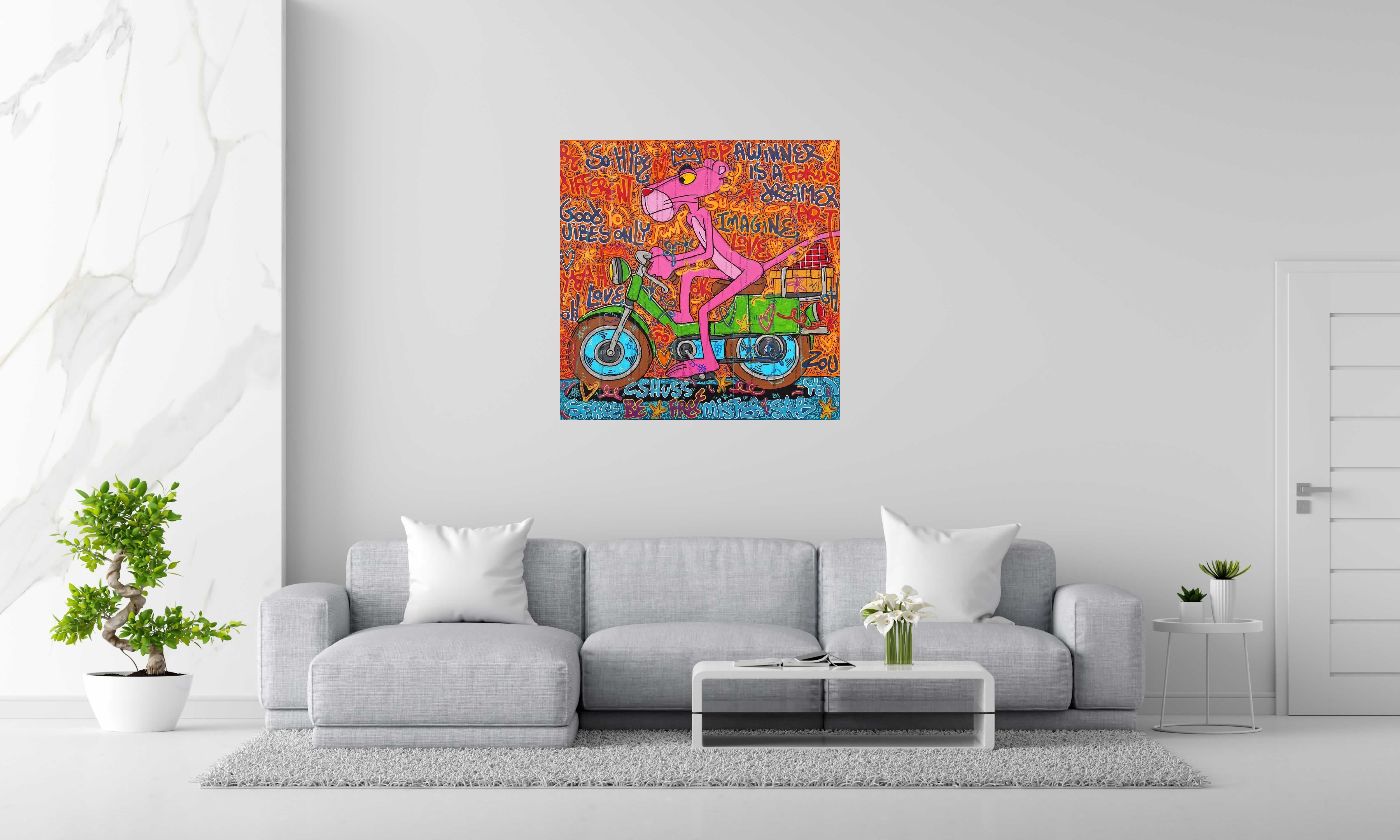 Peinture A winner is a dreamer de RICO SAB dans un intérieur – 100 × 100 cm
