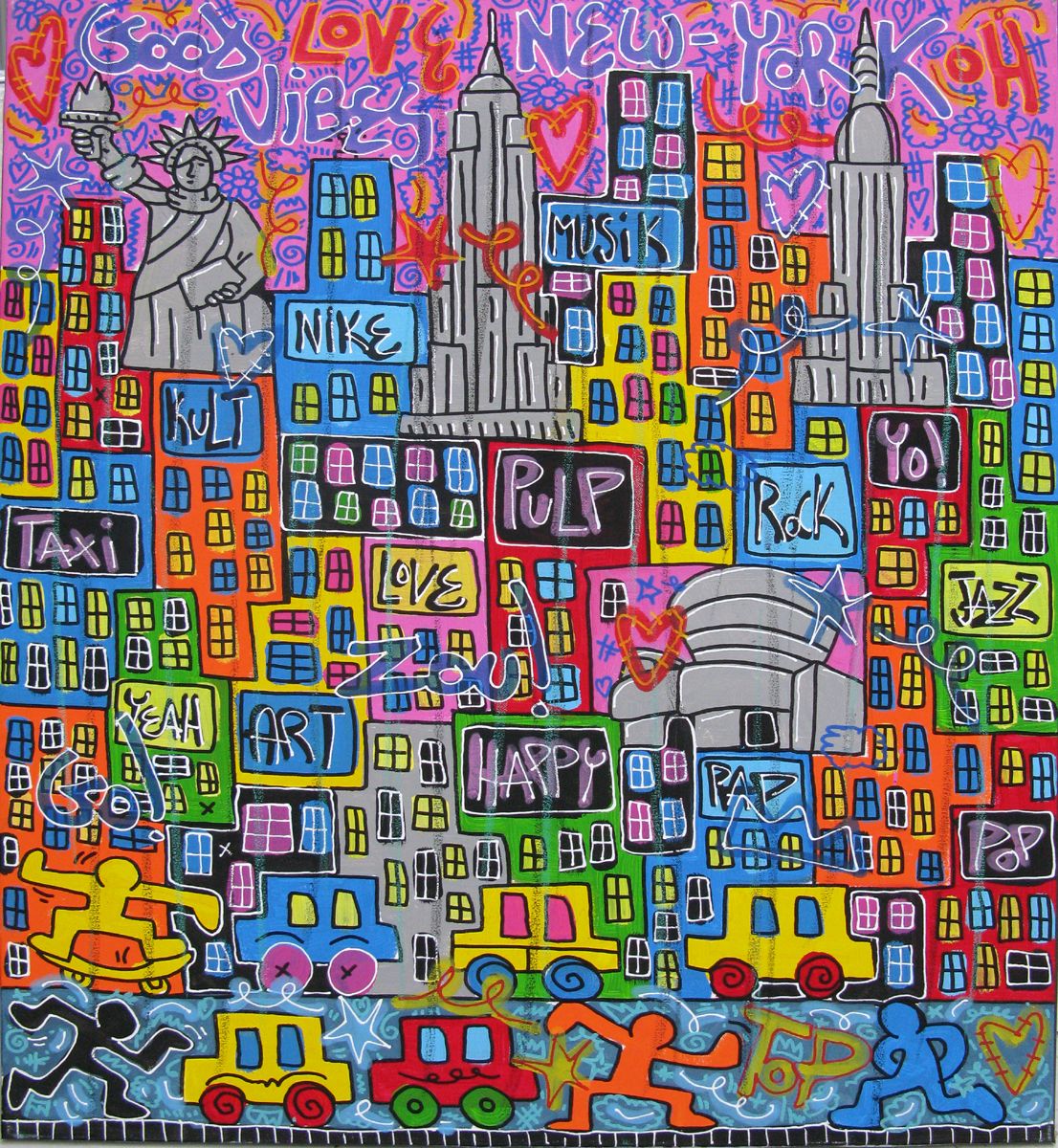 Peinture street art grand format Good Vibes NY – RICO SAB – 80 × 100 cm