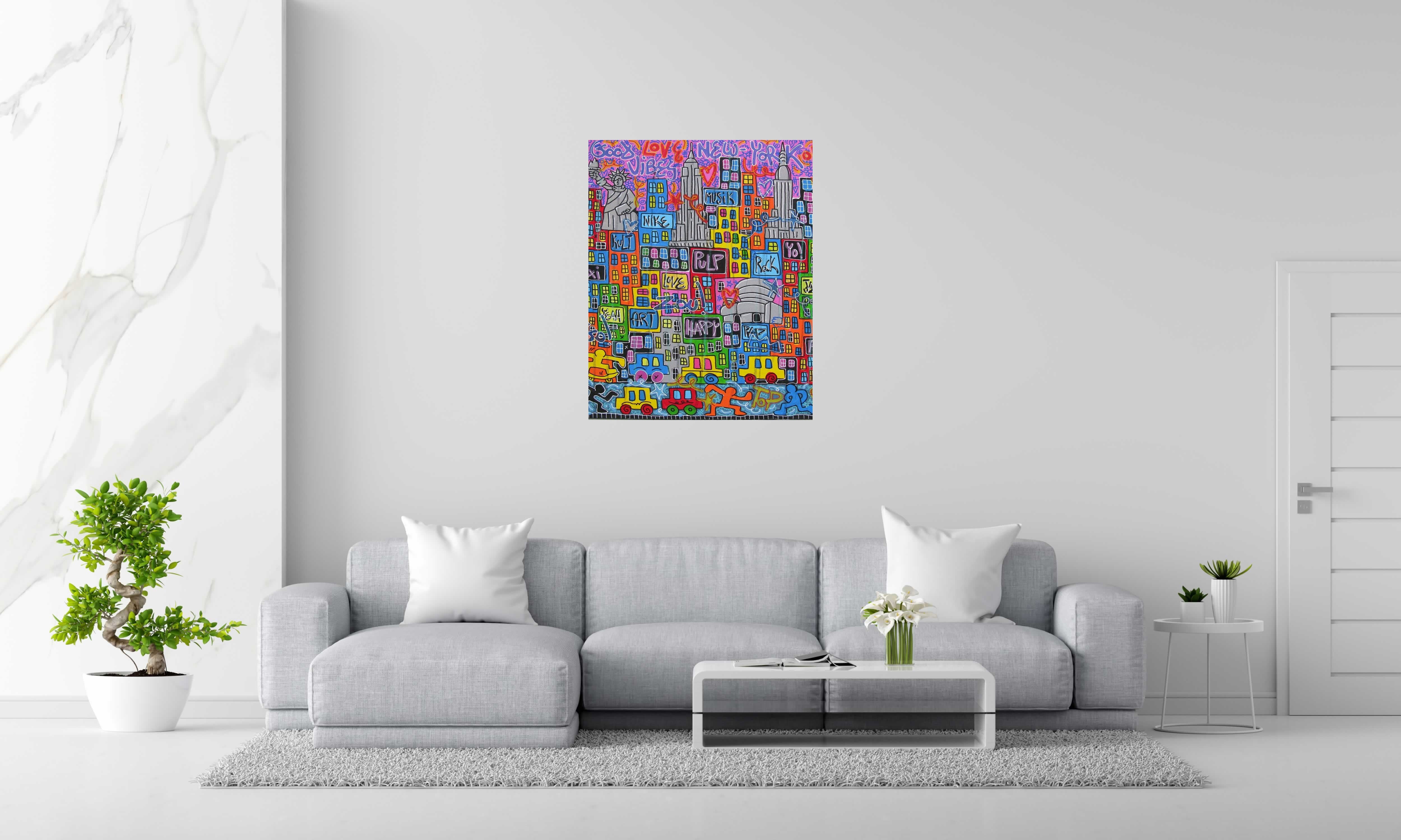 Peinture Good Vibes NY de RICO SAB dans un intérieur – 80 × 100 cm