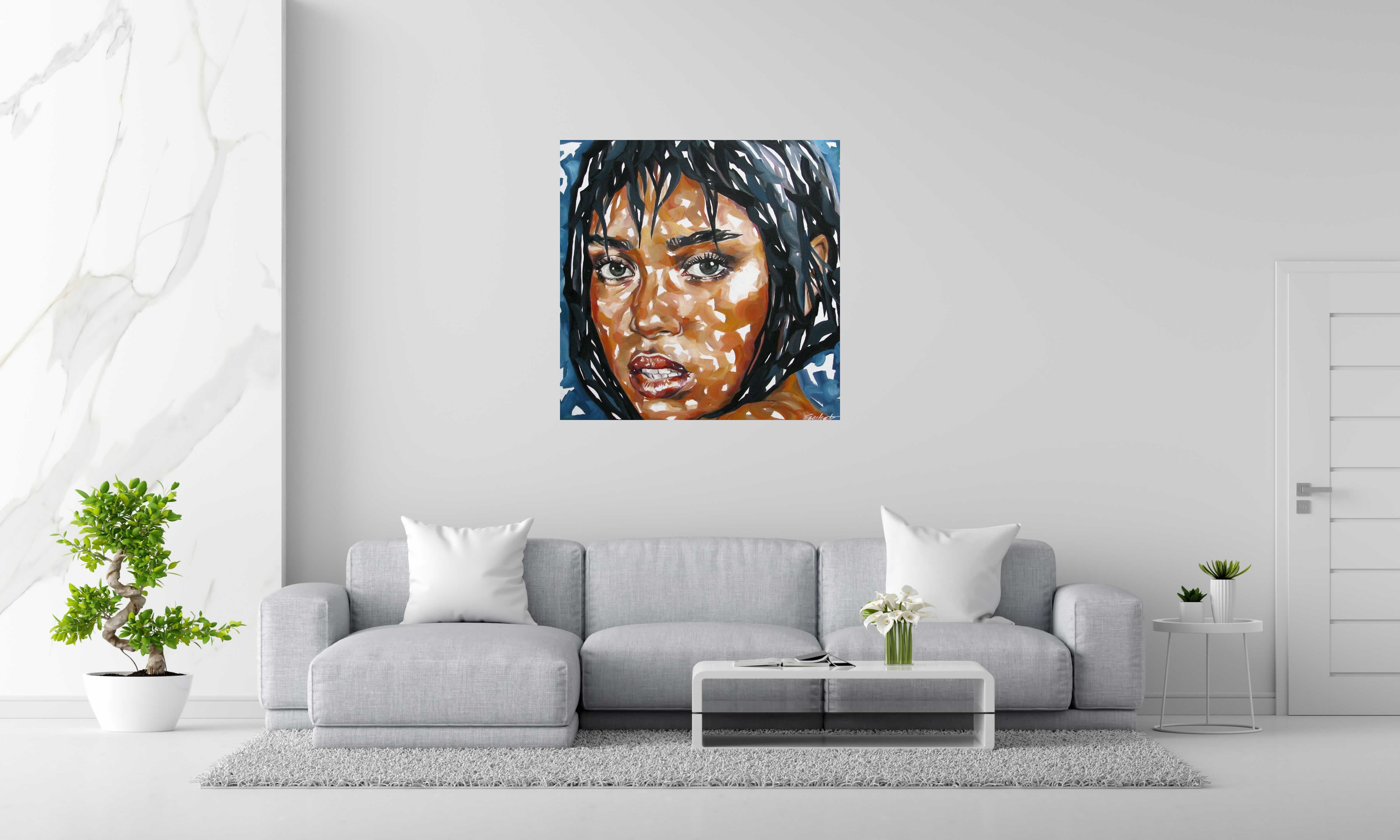 Peinture Blue magic de FRESHA D dans un intérieur – 100 × 100 cm