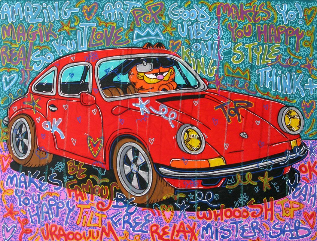 Peinture street art grande taille Good vibes Garfield – RICO SAB – 130 × 97 cm