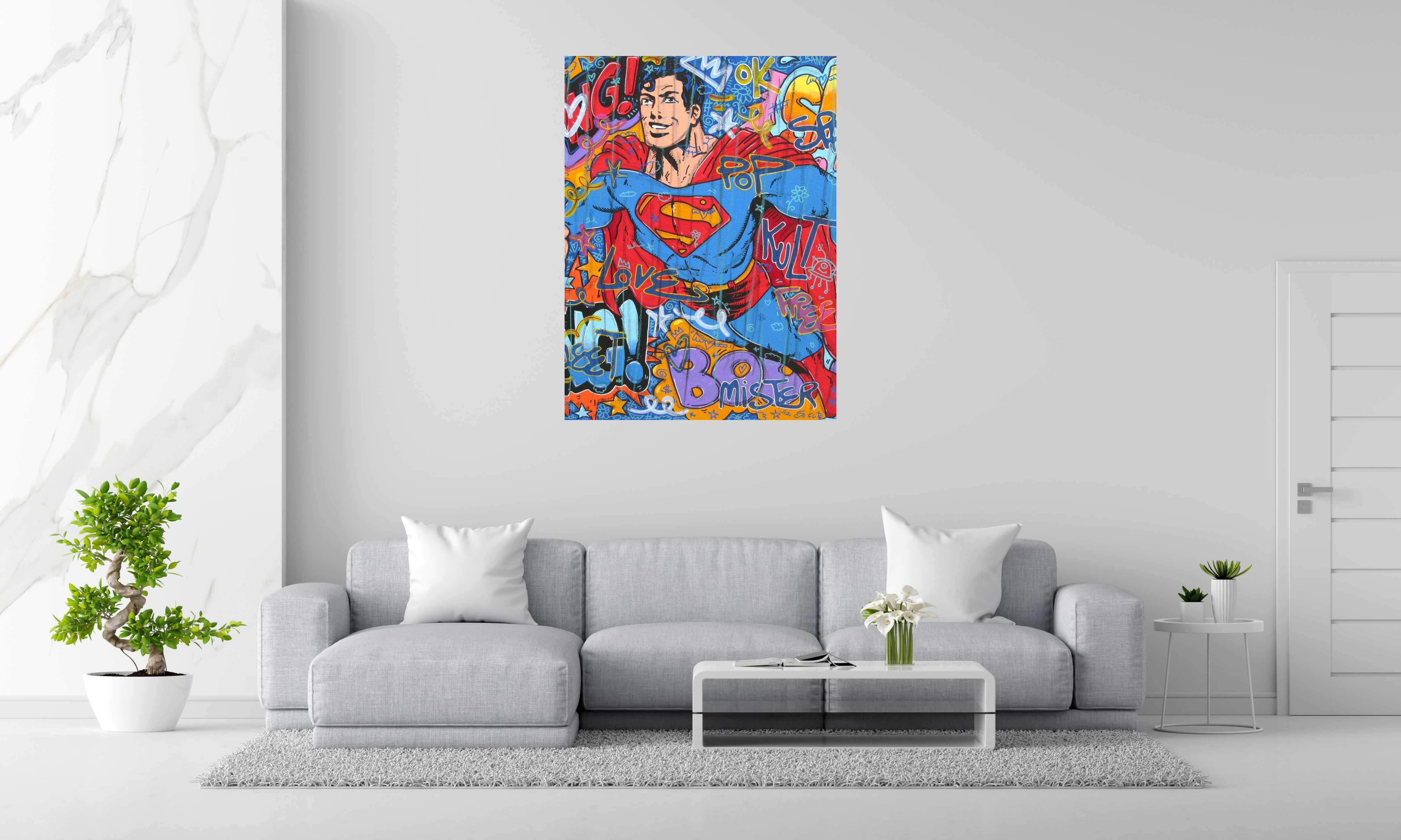 Peinture Superman de RICO SAB dans un intérieur – 97 × 130 cm