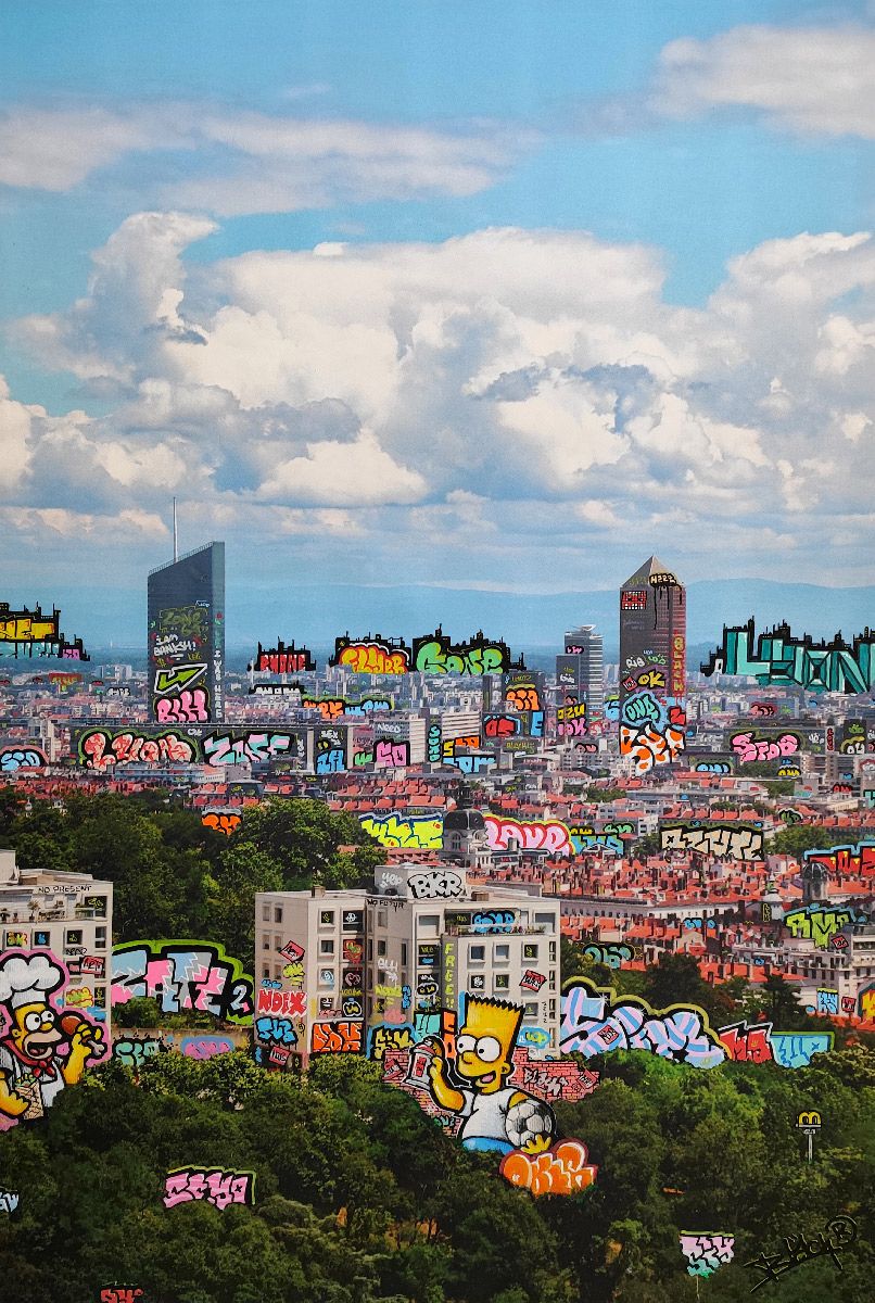 Peinture street art moyen format Lyon Simpson Foot et Tacos – BLACH – 60 × 90 cm