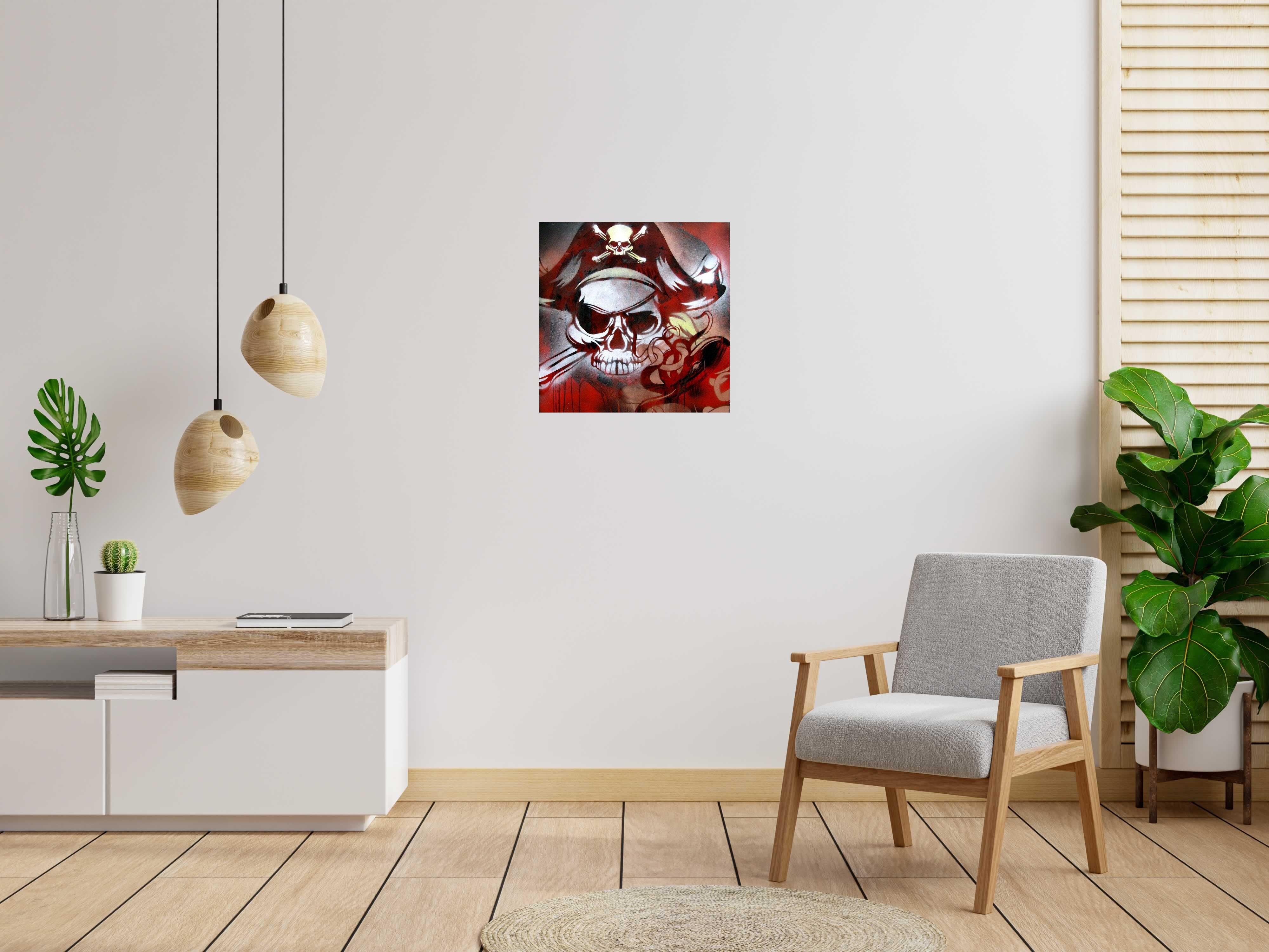 Peinture PORTRAIT DE PIRATE de KARO TRASS dans un intérieur – 60 × 60 cm
