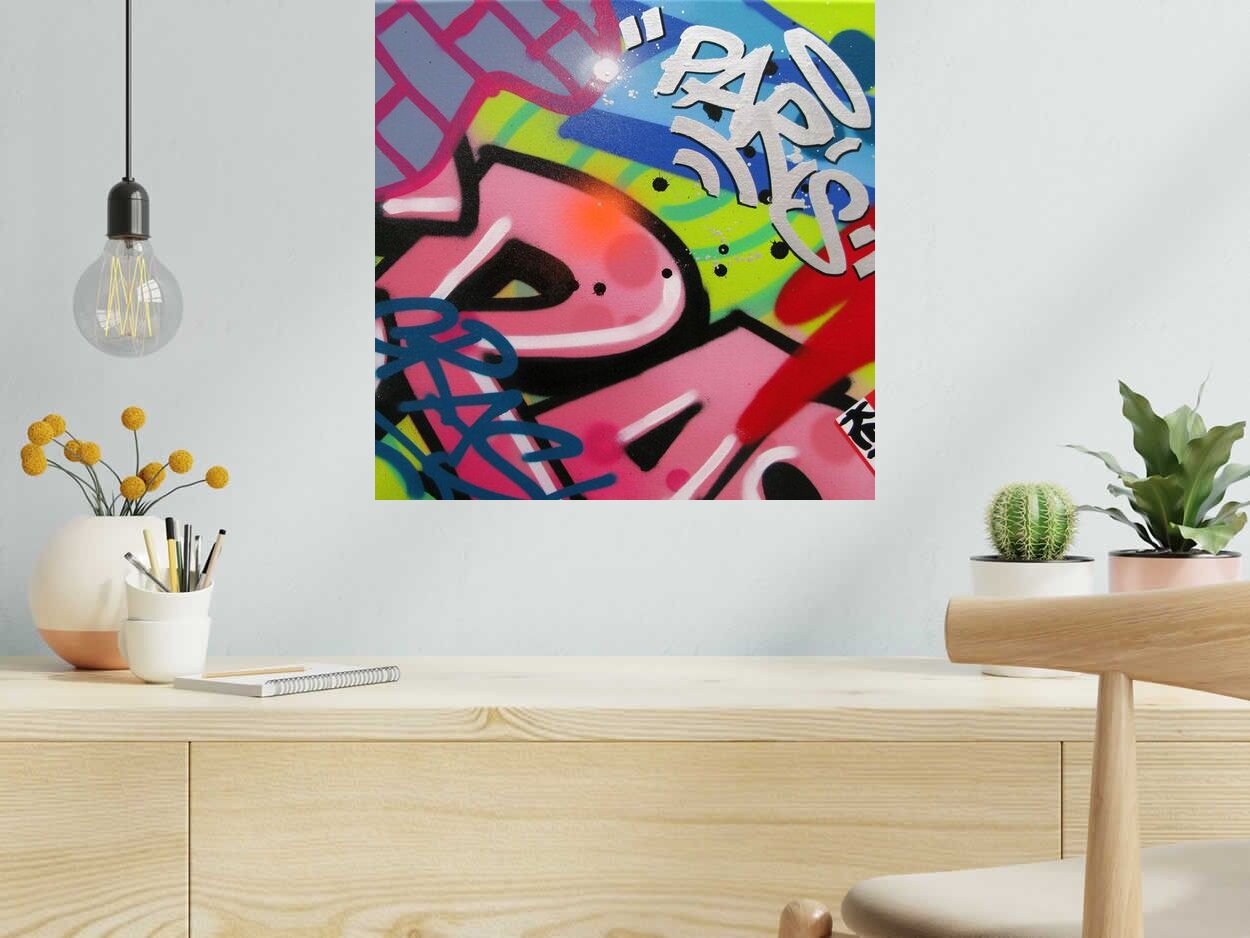 Peinture CRASH de KENY dans un intérieur – 50 × 50 cm