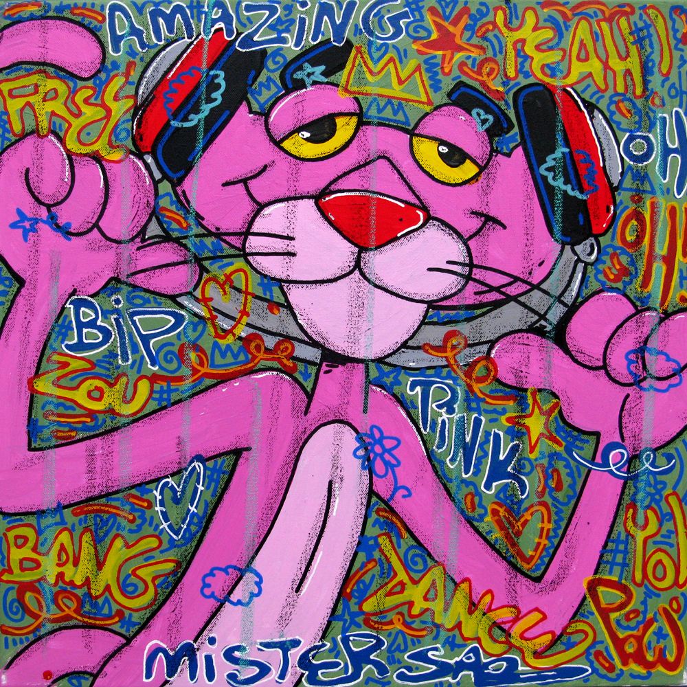 Peinture street art moyen format DJ Pink – RICO SAB – 50 × 50 cm