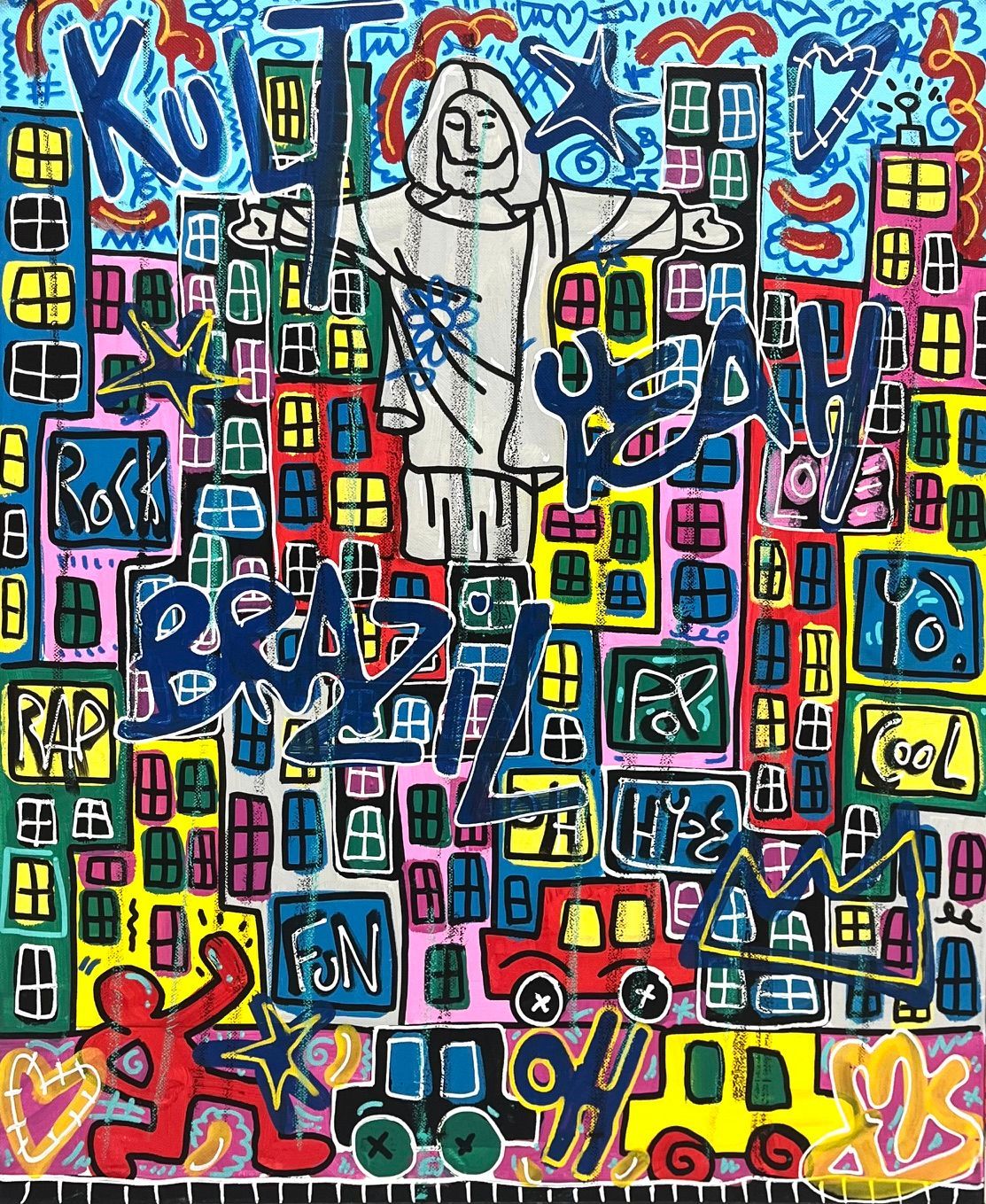 Peinture street art moyen format Hello Brazil – RICO SAB – 50 × 61 cm